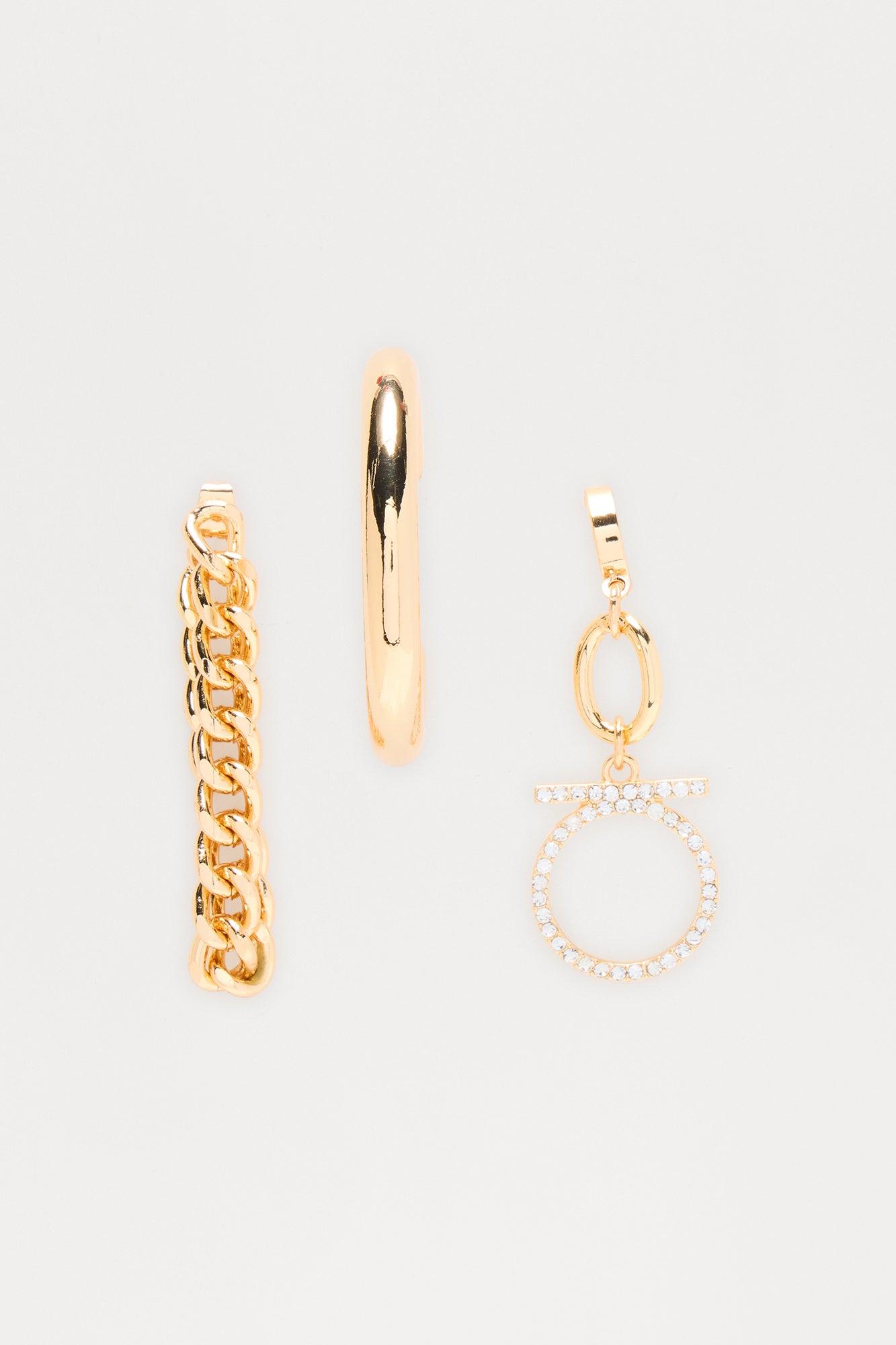 The OG Rhinestone & Chains 3 Pair Earring Set - Gold Female Product Image