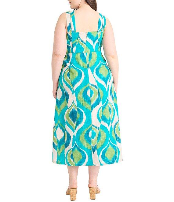 Maggy London Plus Size V-Neck Sleeveless Printed A-Line Midi Dress Product Image
