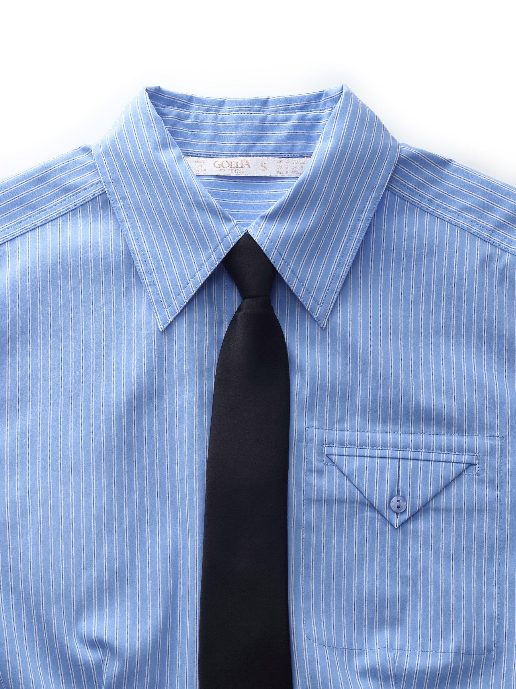 Blue And White Stripe Women Long Sleeve Shirt Product Image