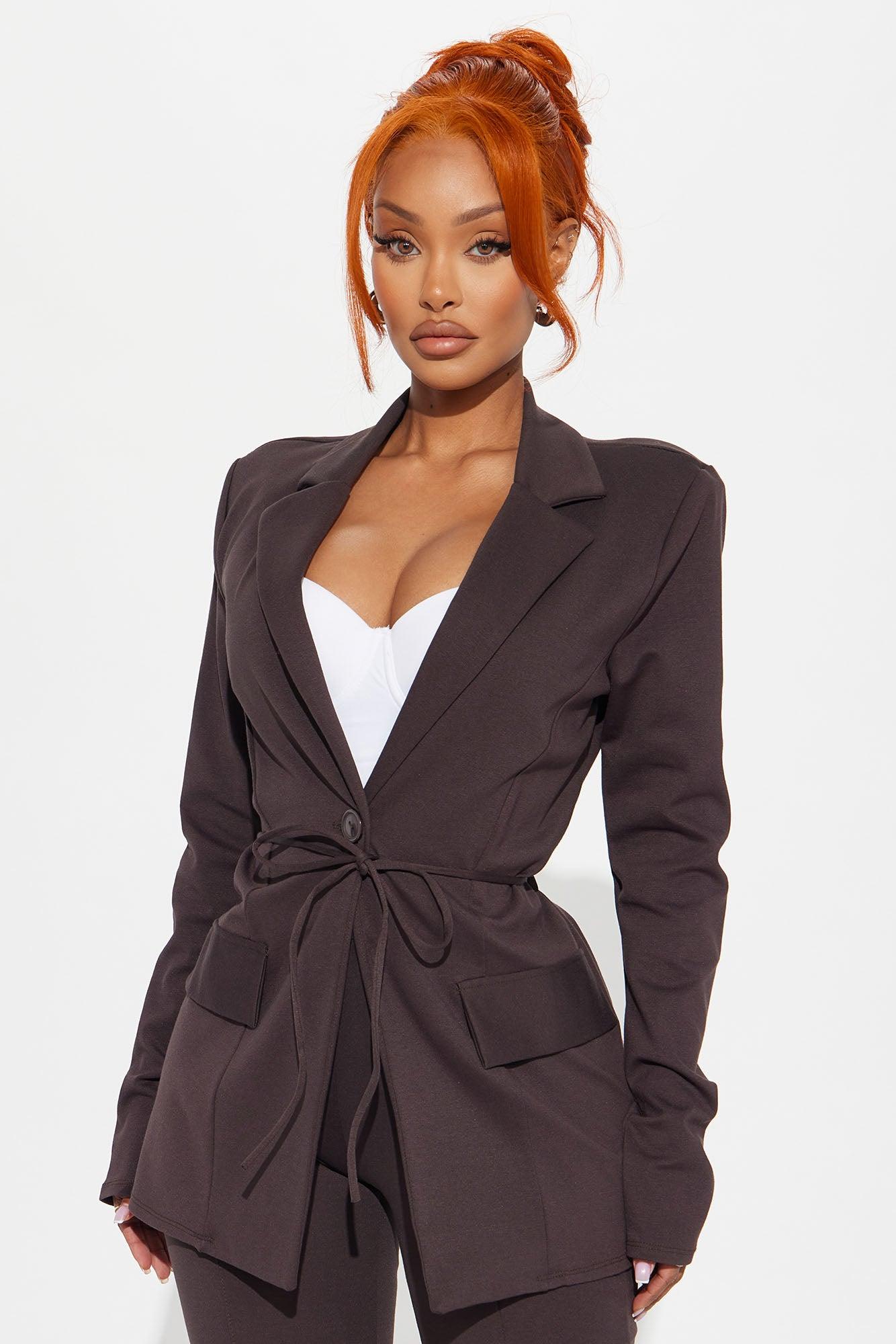 Very Mindful Blazer Pant Set - Brown Product Image