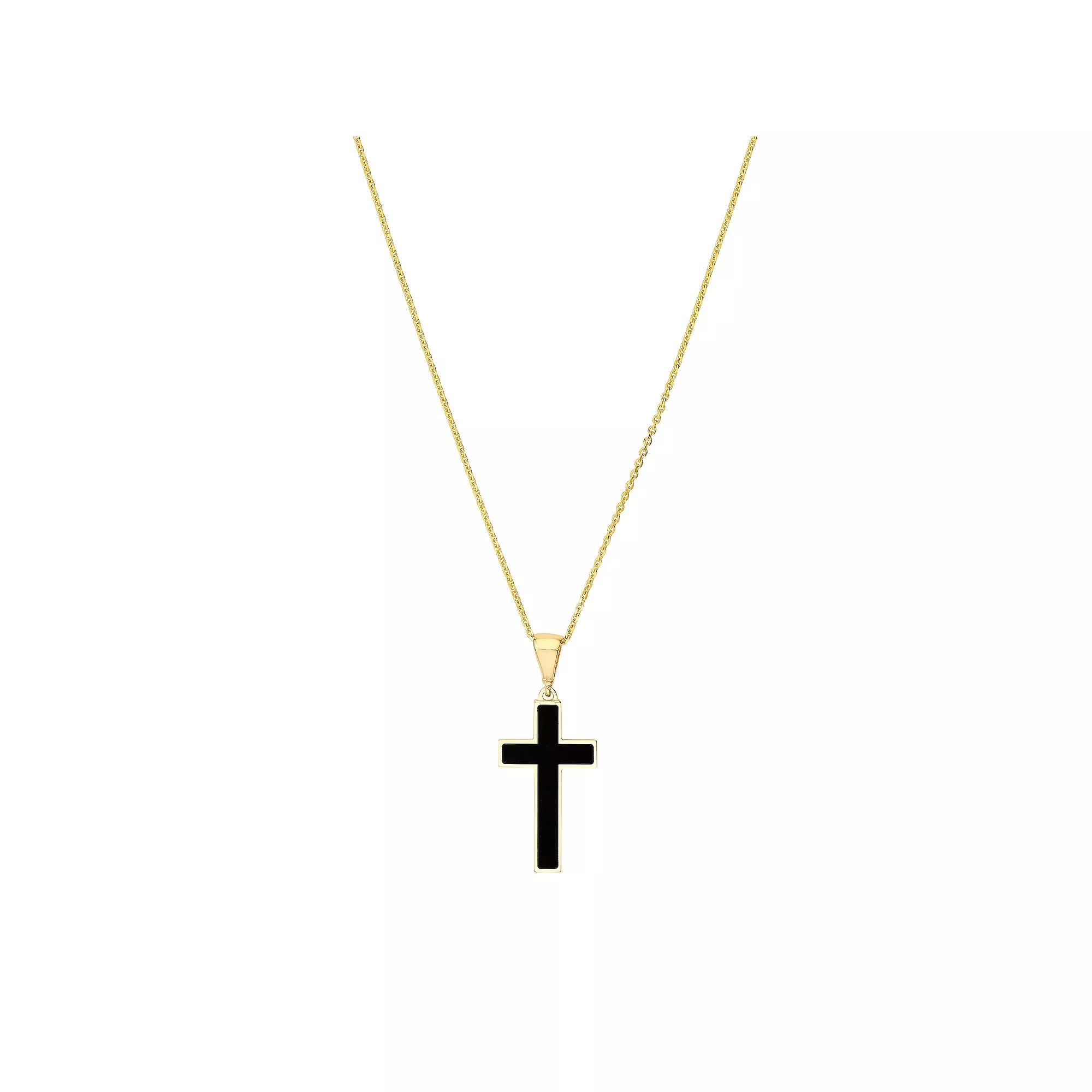 Color Romance Black Enamel Cross Pendant Necklace, Women's, Size: 18", 14k Gold Product Image