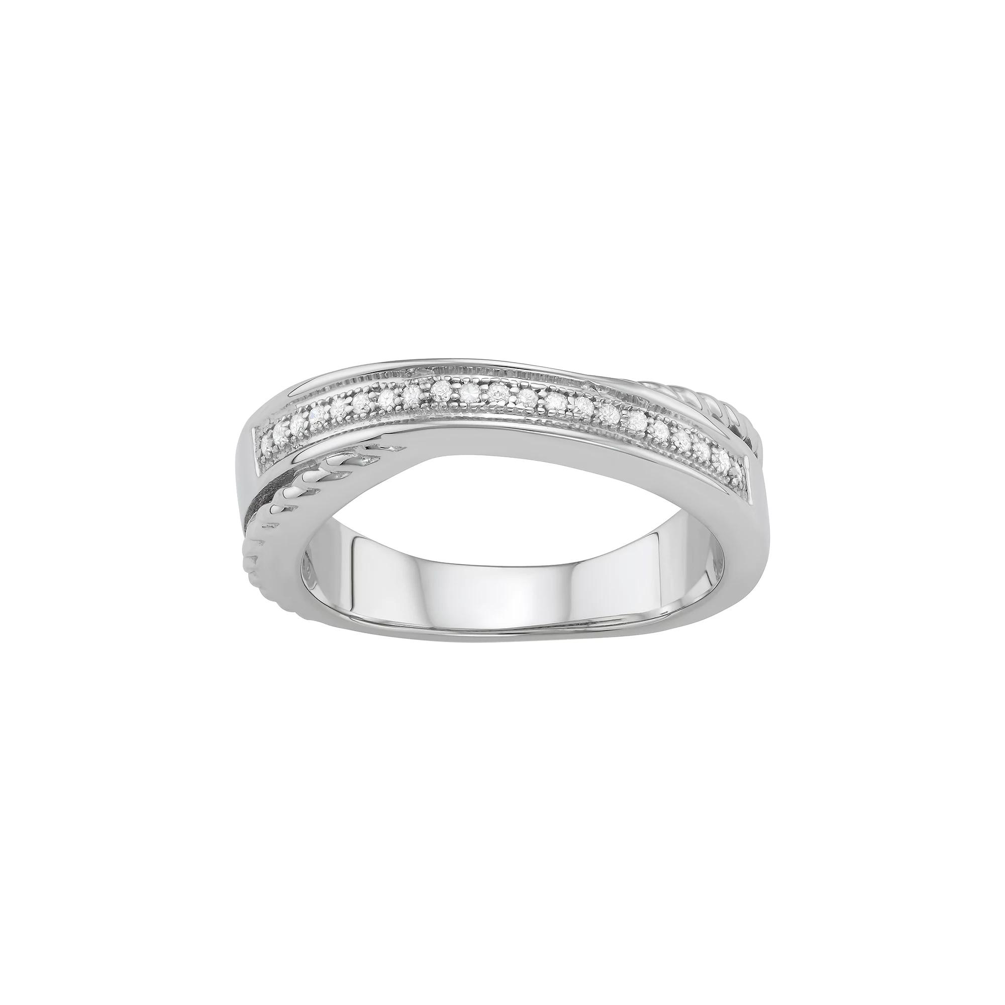 Jewelexcess Sterling Silver 1/10 Carat T.W. Diamond Crisscross Ring, Women's,  Product Image