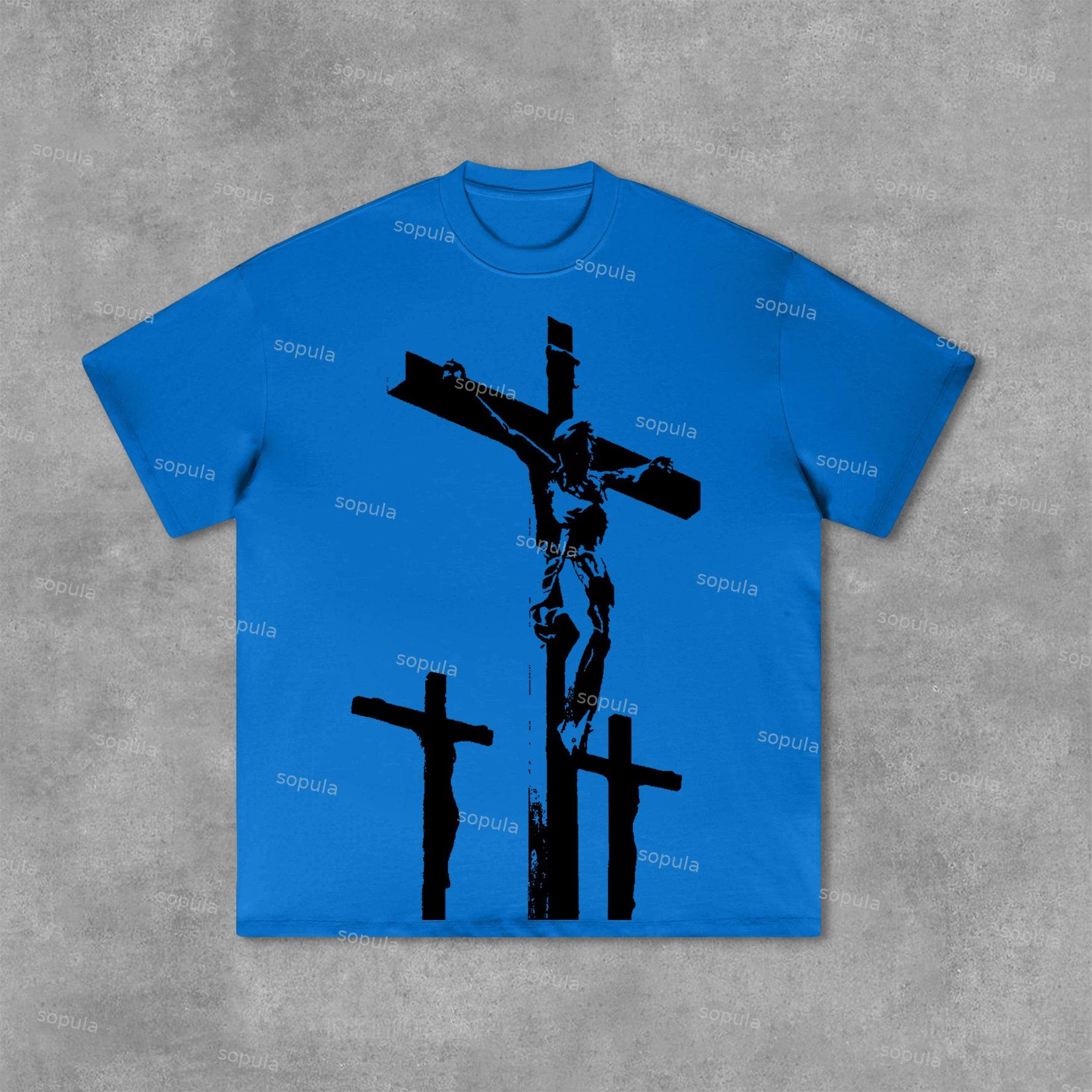 Jesus Cross Graphics Print Cotton T-Shirt Product Image