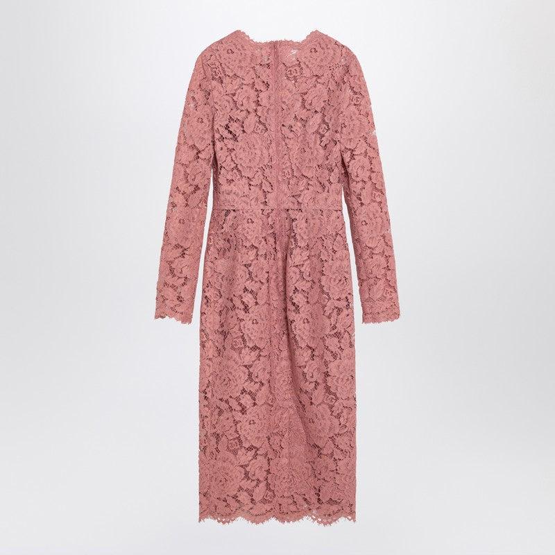 DOLCE & GABBANA Pink Lace Tube Longuette Dress Product Image