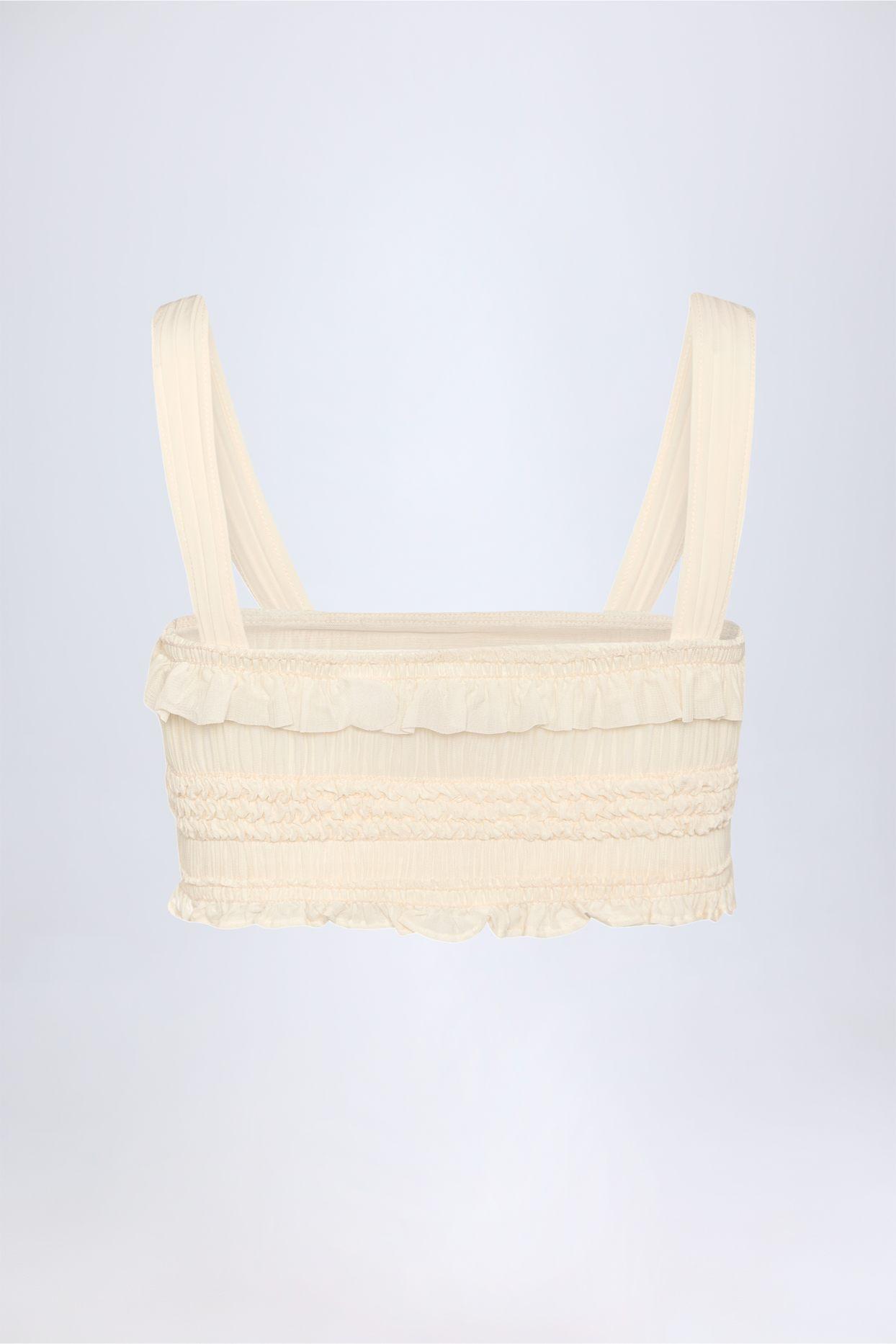 Ruffled Tie-Front Crop Top in Ivory Product Image