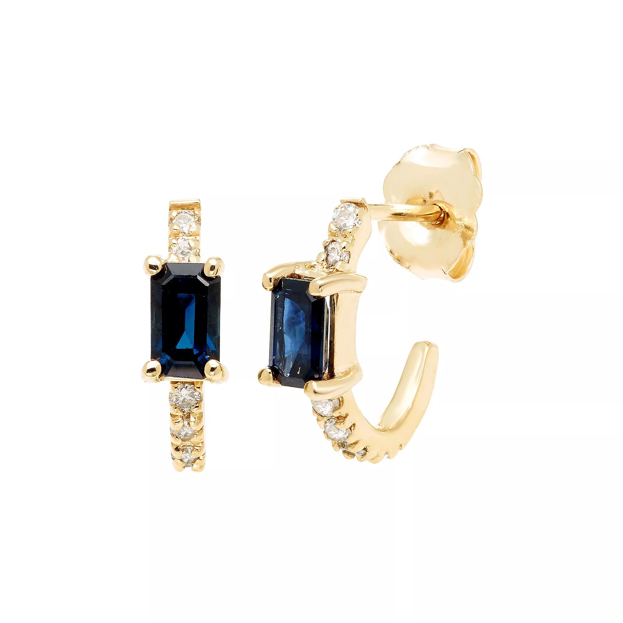 The Regal Collection 14k Gold Sapphire & 1/8 Carat T.W. Diamond Huggie Earrings, Women's Product Image