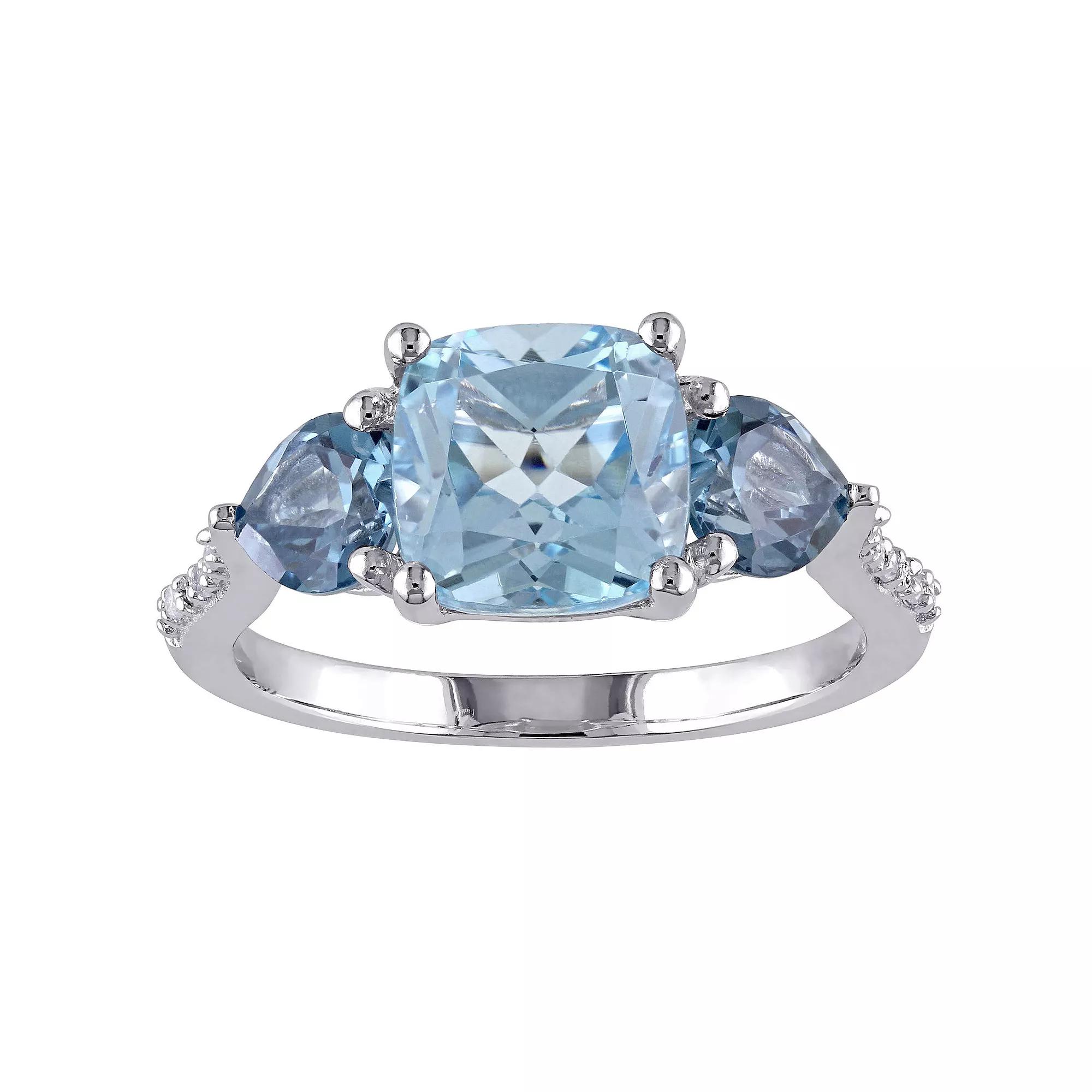 Stella Grace Sterling Silver Sky Blue Topaz, London Blue Topaz & Diamond Accent 3-Stone Ring, Womens Product Image