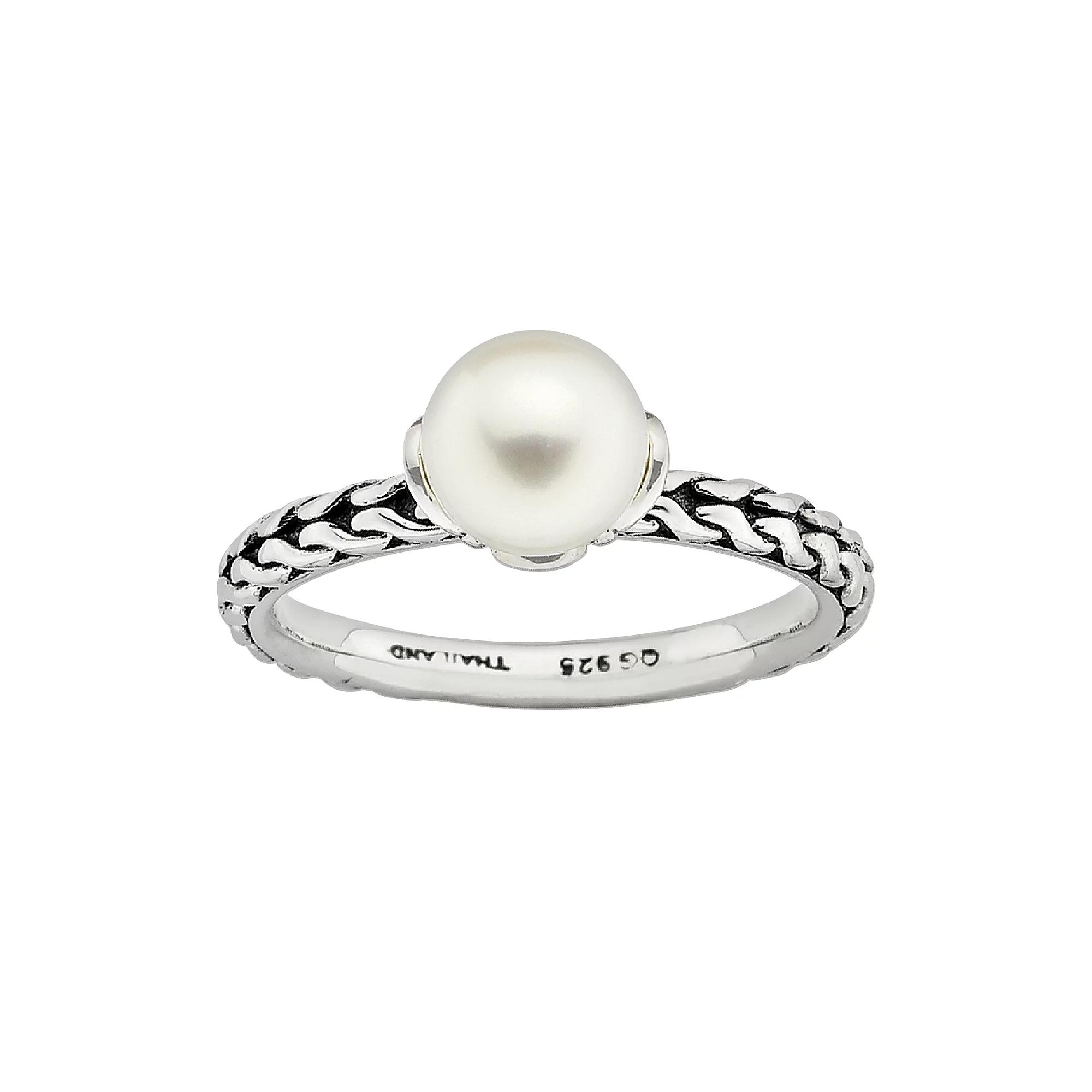 Stacks & Stones Sterling Silver Freshwater Cultured Pearl Stack Ring, Womens White Product Image