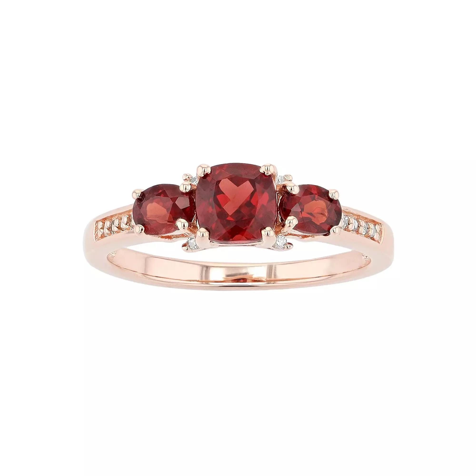 Gemminded 18k Rose Gold Over Silver Garnet & Diamond Accent 3-Stone Ring, Women's, Size: 9, Pink Tone Product Image
