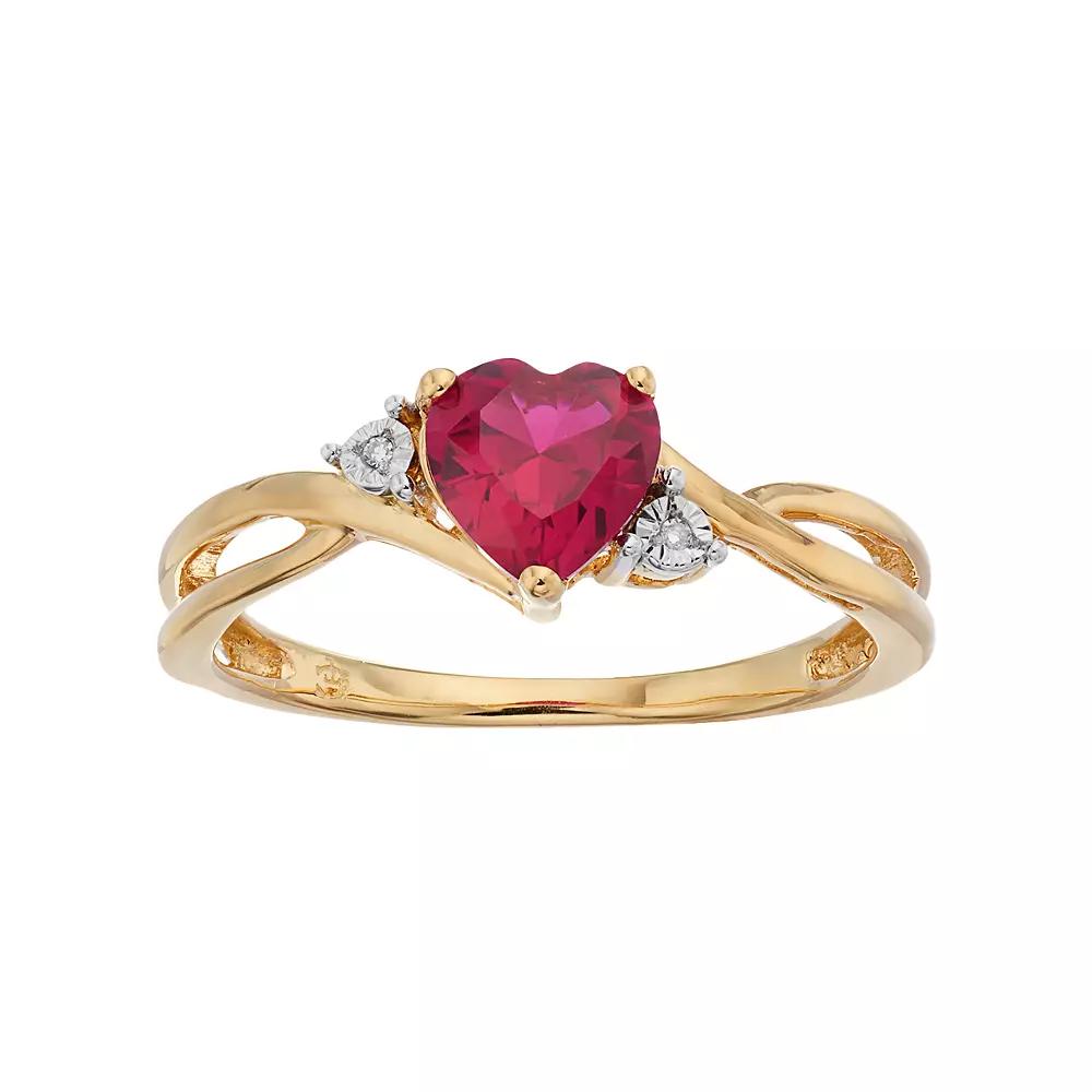 10k Gold Lab-Created Ruby & Diamond Accent Swirl Heart Ring, Womens Red Product Image