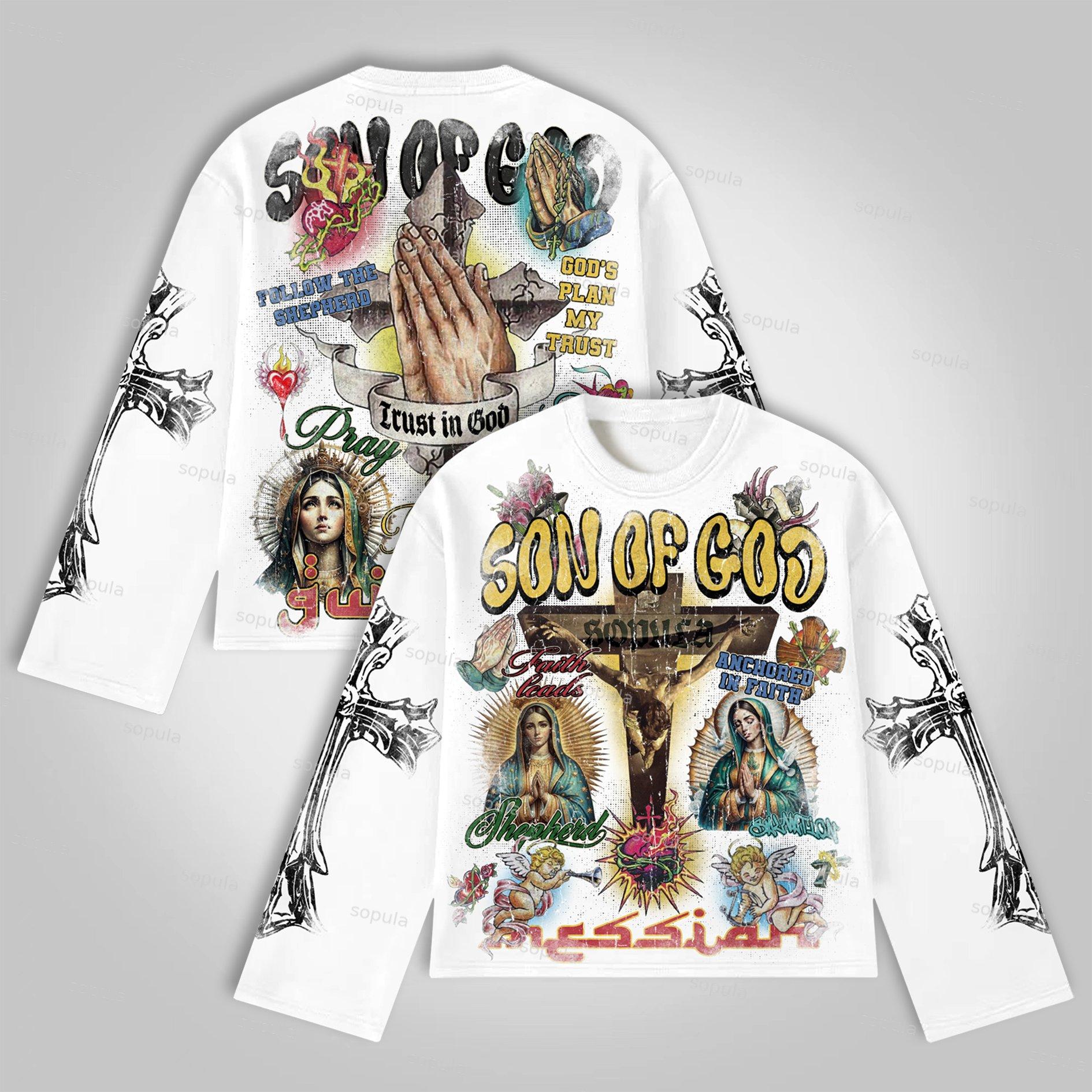 Sopula Son Of God Vintage Collage Graphics Long Sleeve T-Shirt Product Image