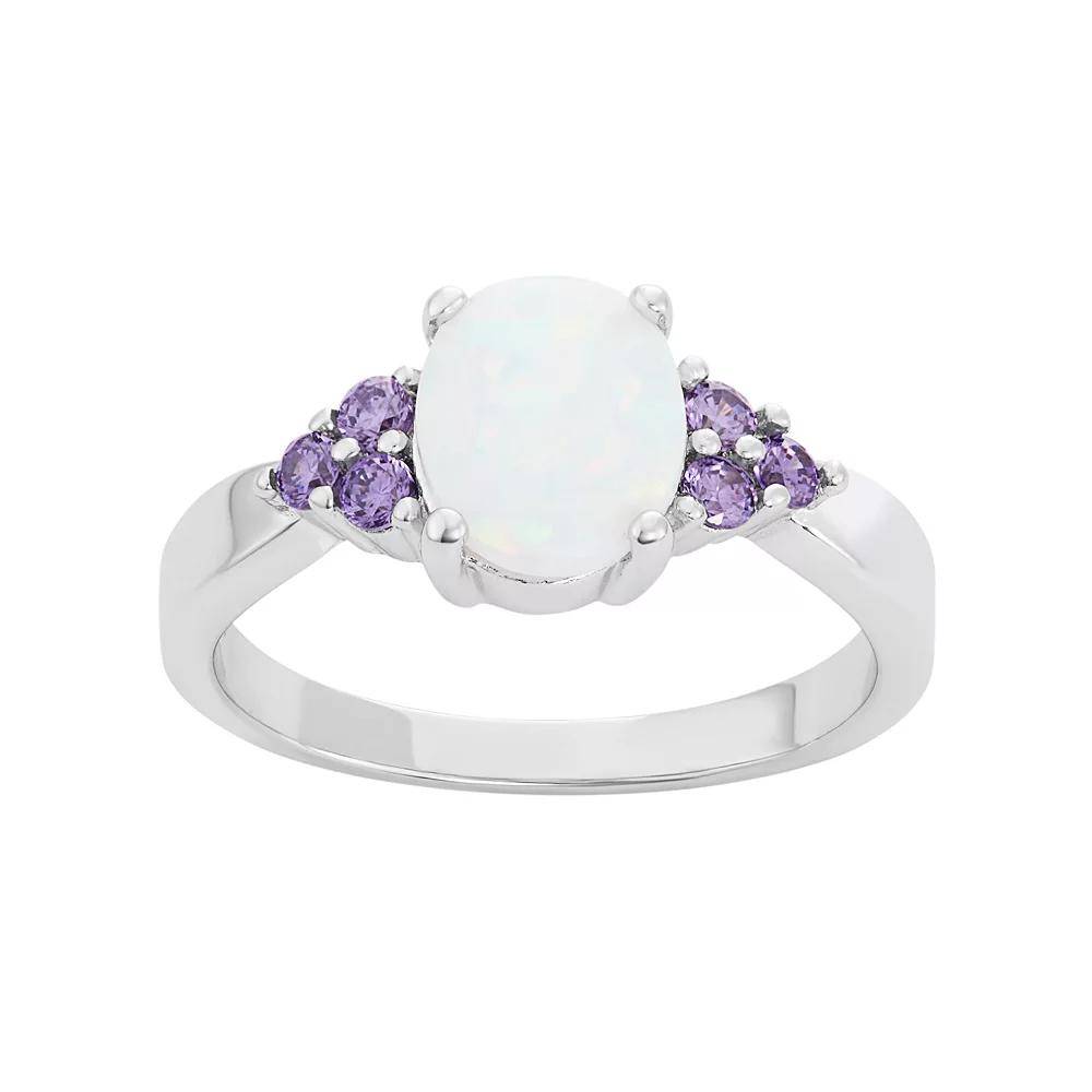 Sterling Silver Lab-Created Opal & Cubic Zirconia Ring, Women's, Size: 6, Purple Product Image