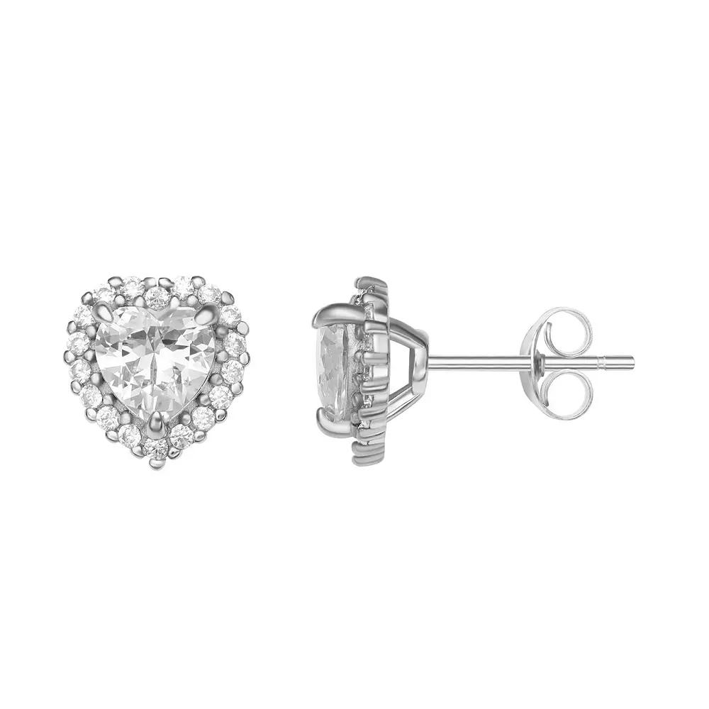 PRIMROSE Sterling Silver Cubic Zirconia Heart Halo Earrings, Women's Product Image