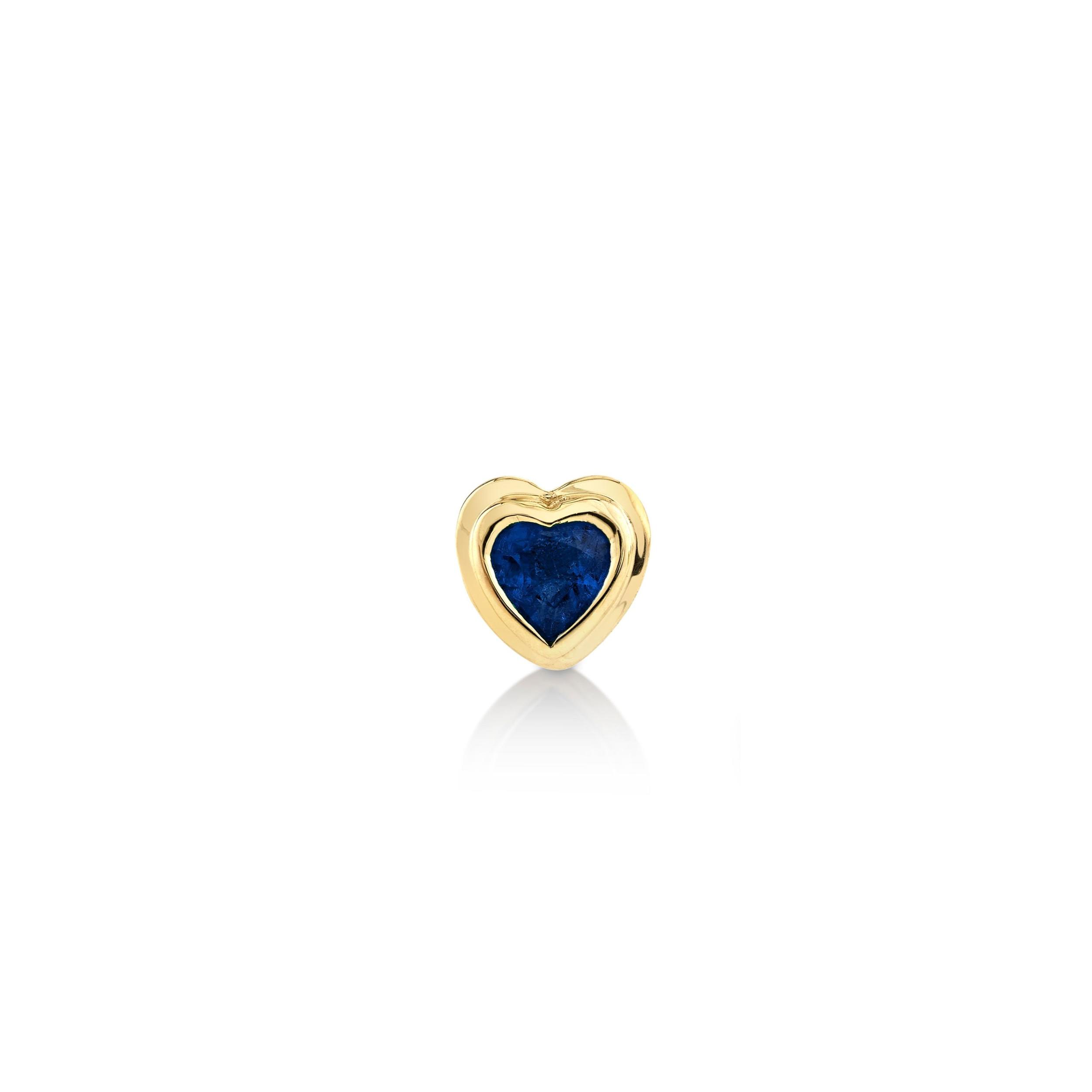 SINGLE BLUE SAPPHIRE BEZEL HEART STUD Product Image