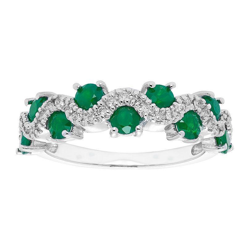 The Regal Collection 14k Gold 1/6 Carat T.W. Diamond & Emerald Ring, Women's,  Product Image