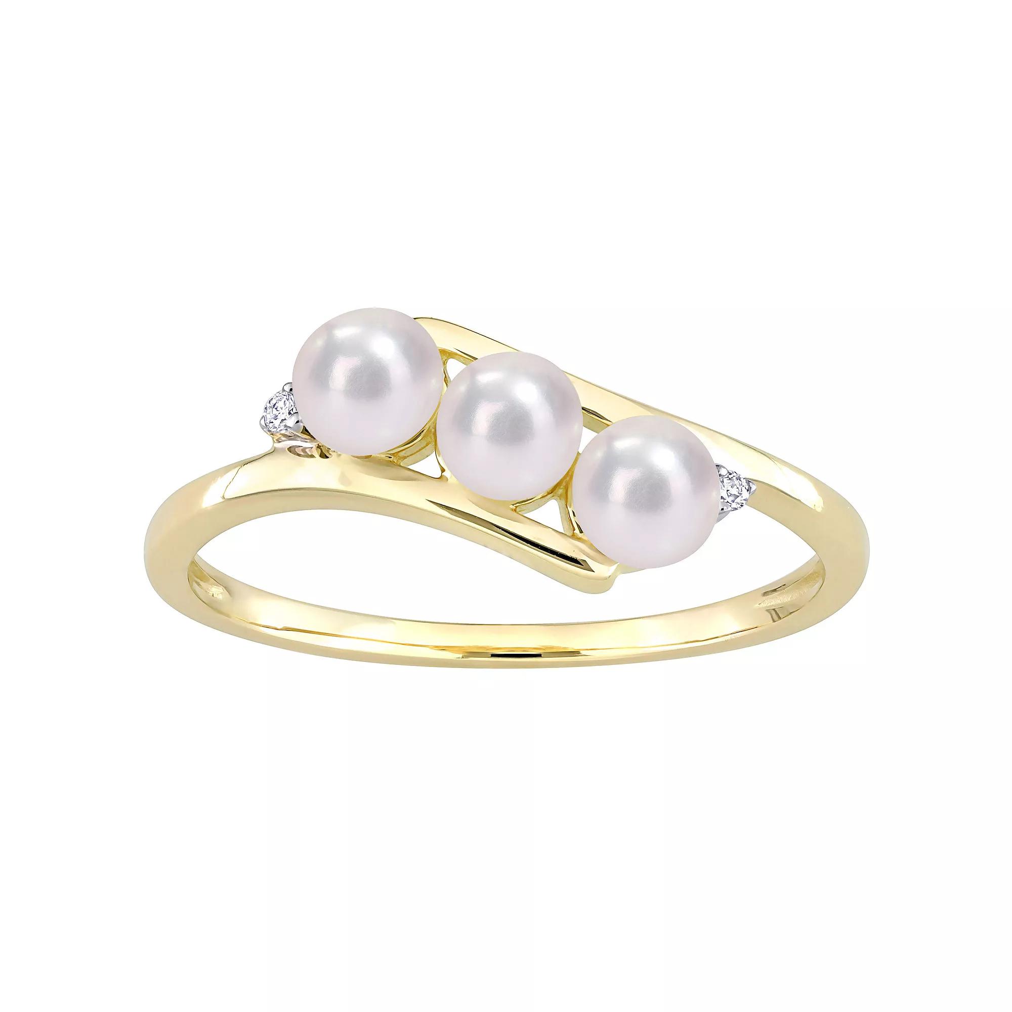 Stella Grace 10k Gold Freshwater Cultured Pearl & Diamond Accent Bypass Ring, Women's, Size: 6 Product Image