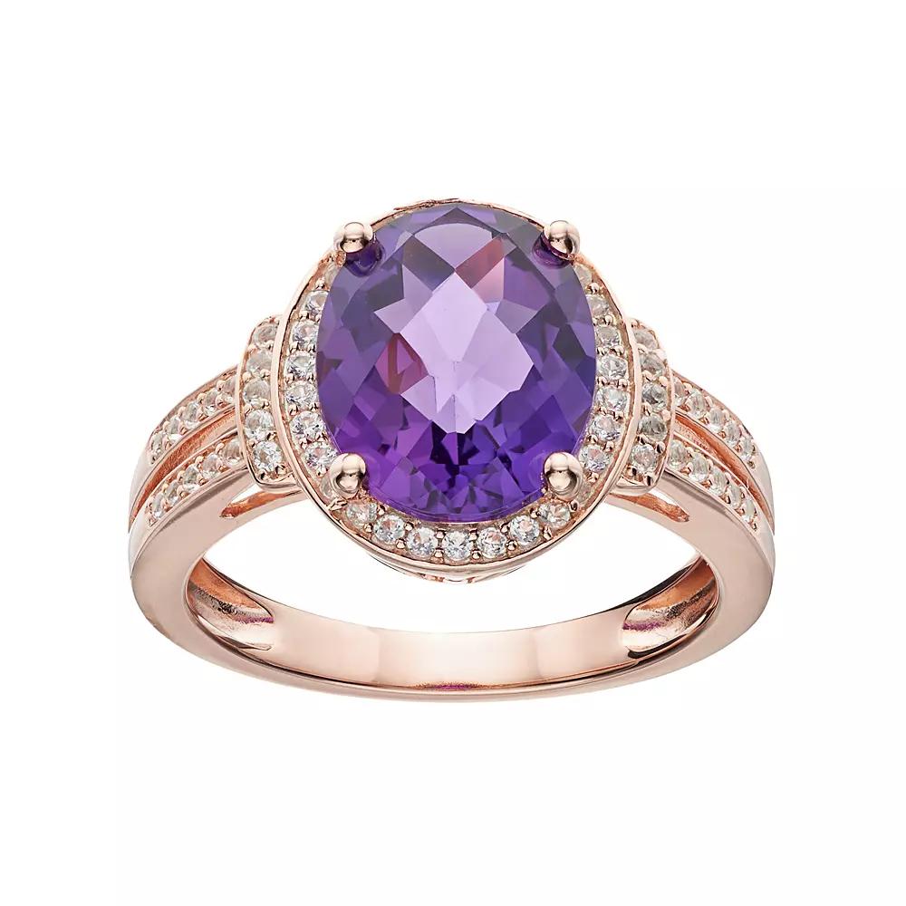 Sterling Silver Amethyst & Lab-Created White Sapphire Halo Ring, Women's, Size: 6, Purple Product Image