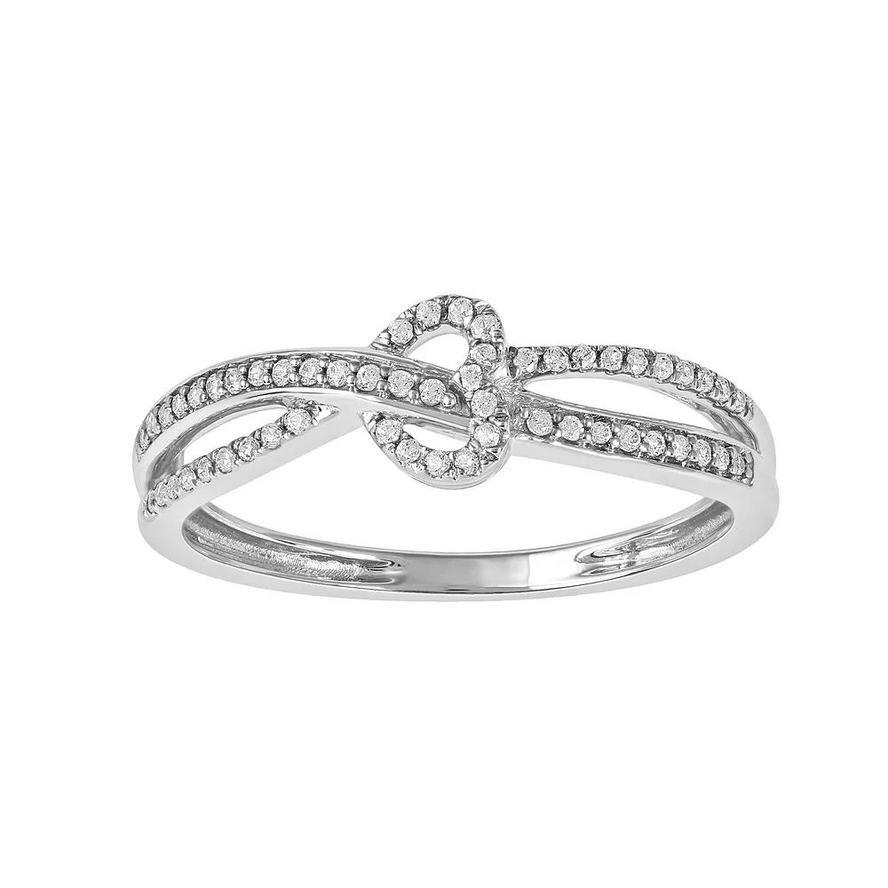 DeCouer Sterling Silver 1/6 Carat T.W. Diamond Heart Crisscross Ring, Women's, Size: 5, Silver Tone Product Image