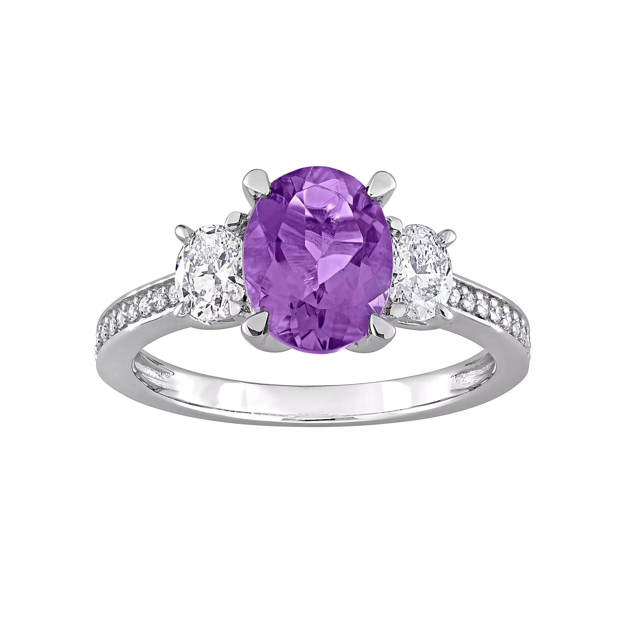 Stella Grace 14k White Gold Amethyst & 5/8 Carat T.W. Diamond 3-Stone Engagement Ring, Women's, Size: 6.50, 14k Whgold Product Image