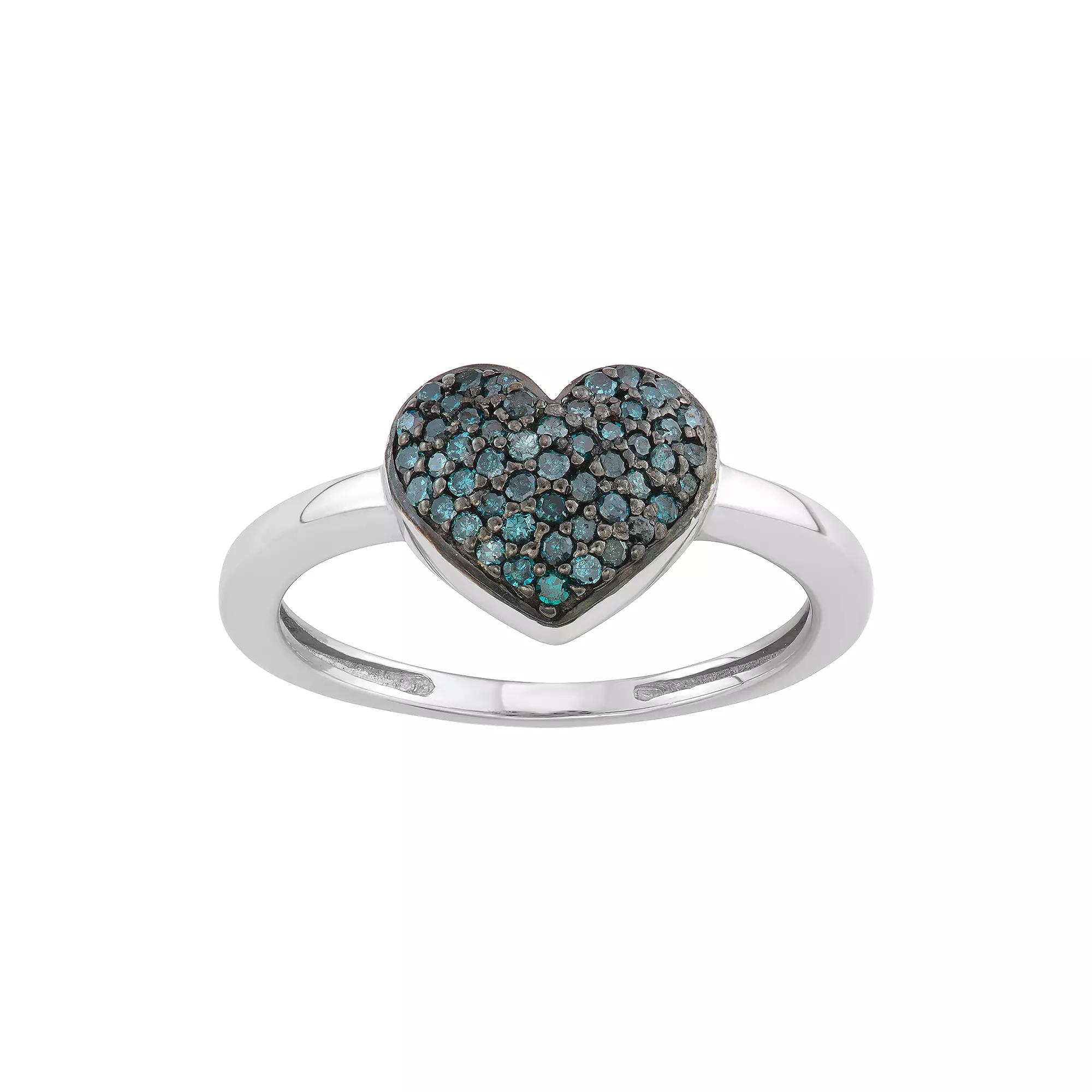 1/4 Carat T.W. Blue Diamonds Heart Shape Ring, Women's, Size: 5, Silver Tone Product Image