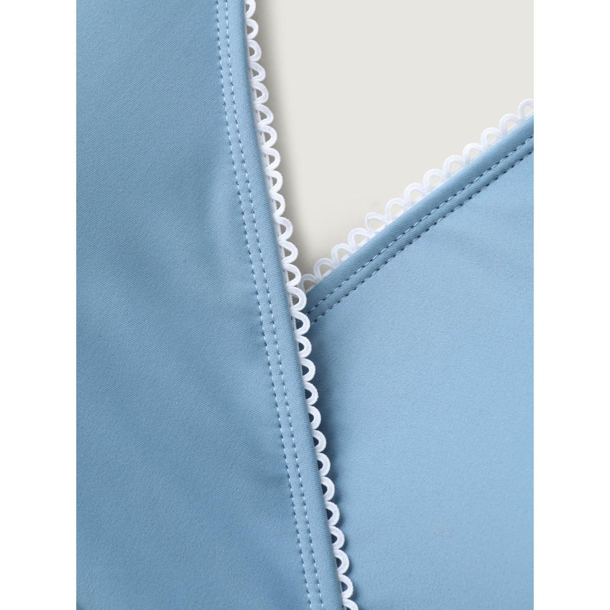 Plus Size Solid Webbed Surplice Swim Dress Women's Swimwear LightBlue Beach Bodycon Overlap Collar High stretch Curve Swim Dresses BloomChic 22-24/3X Product Image