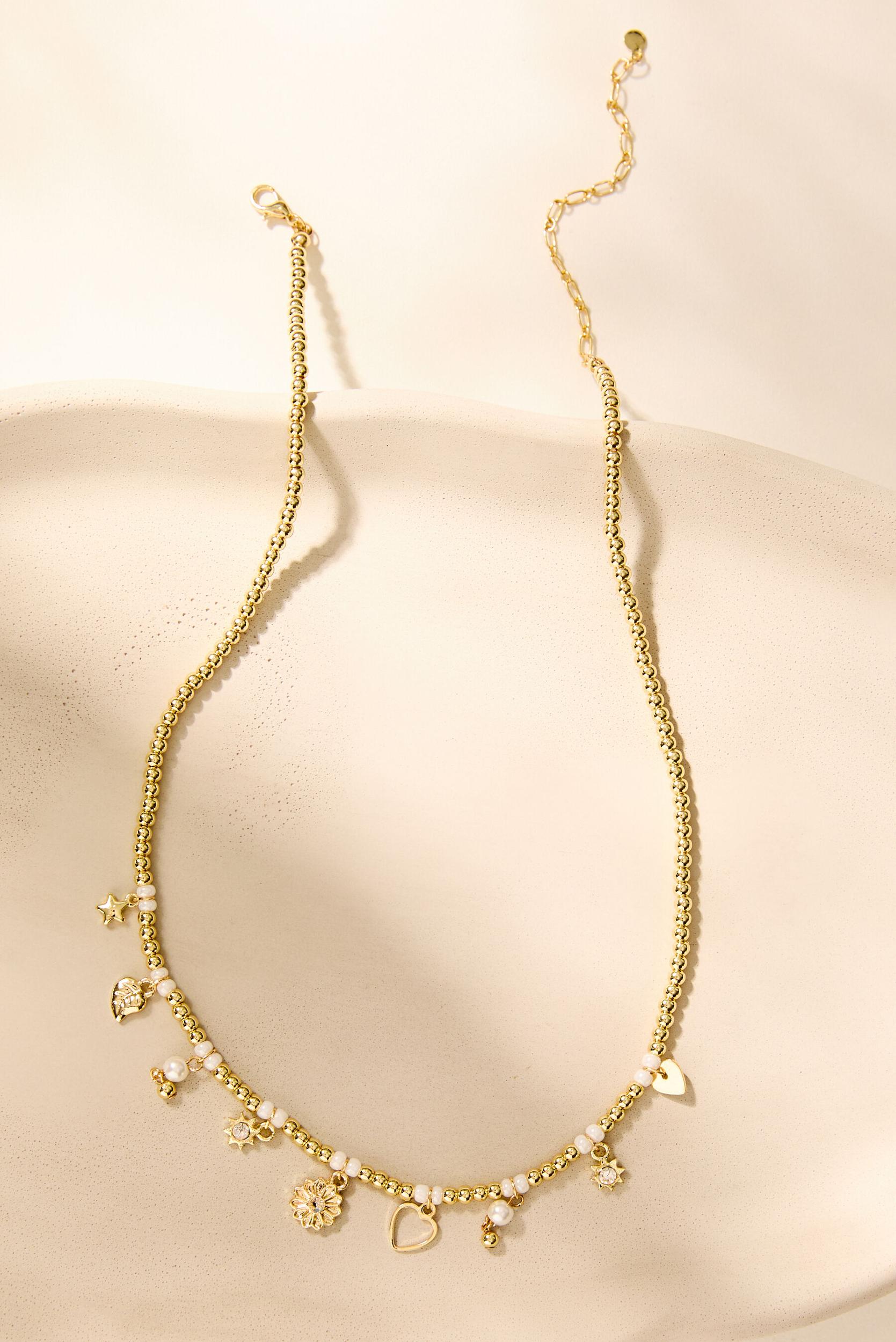 Gold Bead Dainty Charm Necklace Product Image