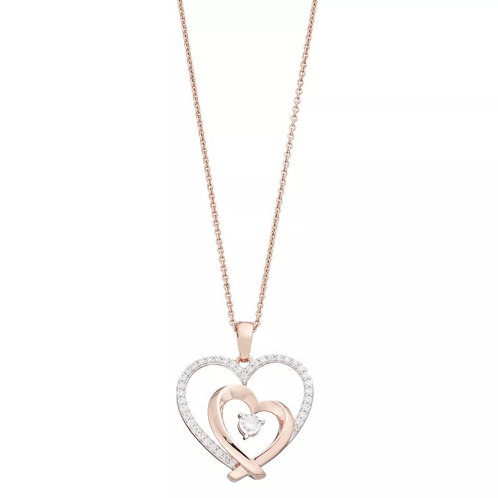 Two Tone Sterling Silver 1/4 Carat T.W. Diamond Double Heart Pendant Necklace, Women's, Size: 18" Product Image