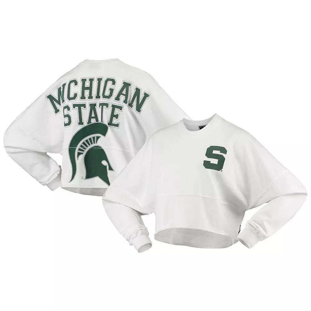 Women's White Michigan State Spartans Raw Hem Cropped Spirit Jersey Long Sleeve T-Shirt,  Product Image
