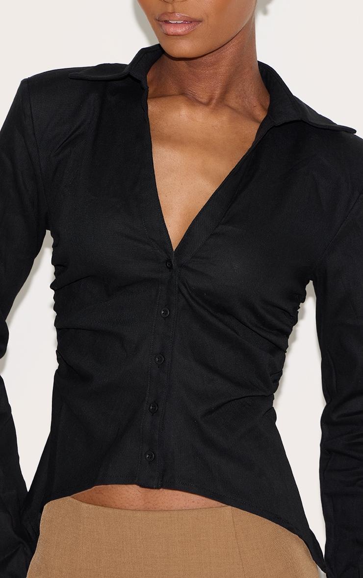 Black Linen Blend Shoulder Padded Fitted Shirt Product Image