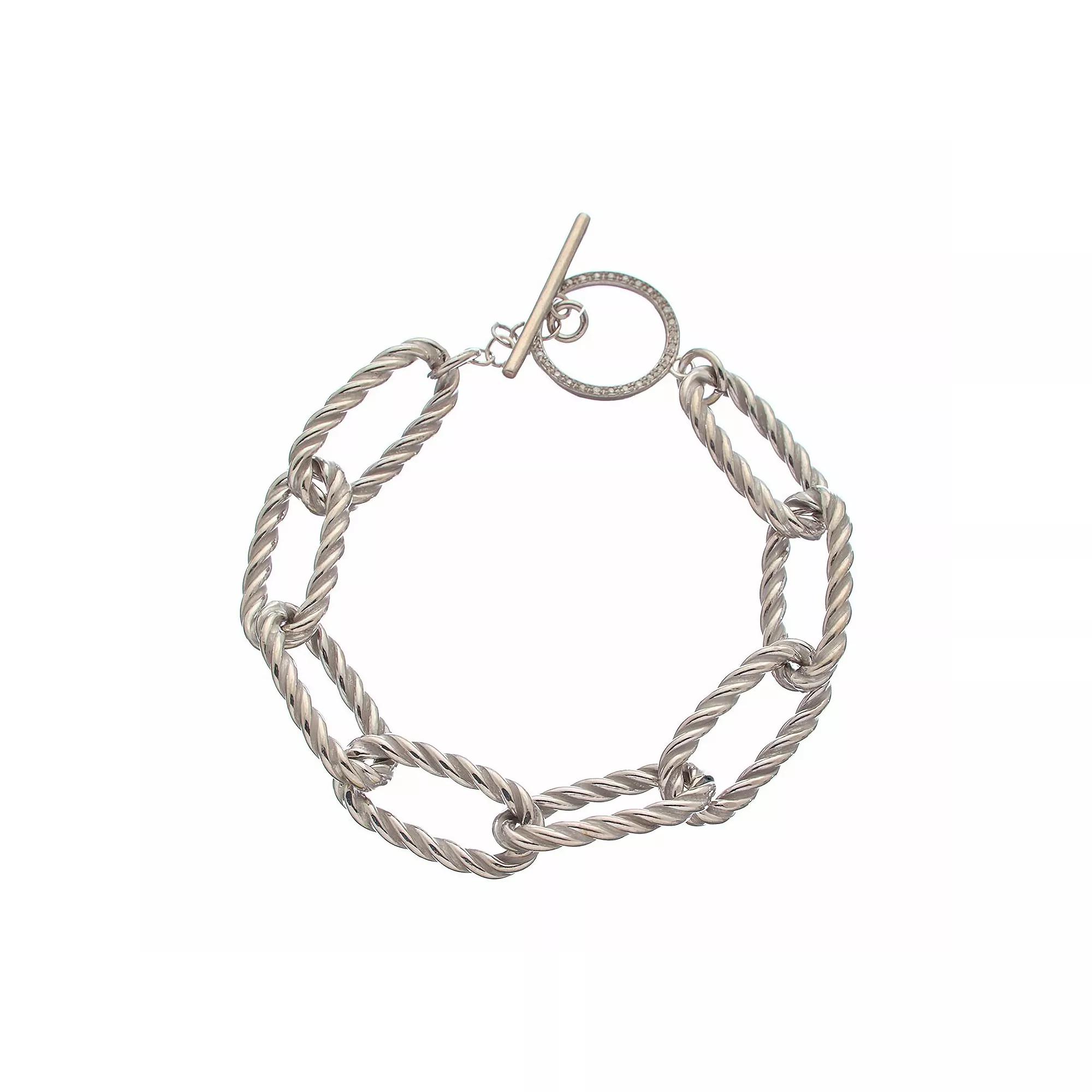 Meshmerise Sterling Silver 1/5 Carat T.W. Diamond Twisted Link Toggle Bracelet, Women's, Size: 7", Silver Tone Product Image