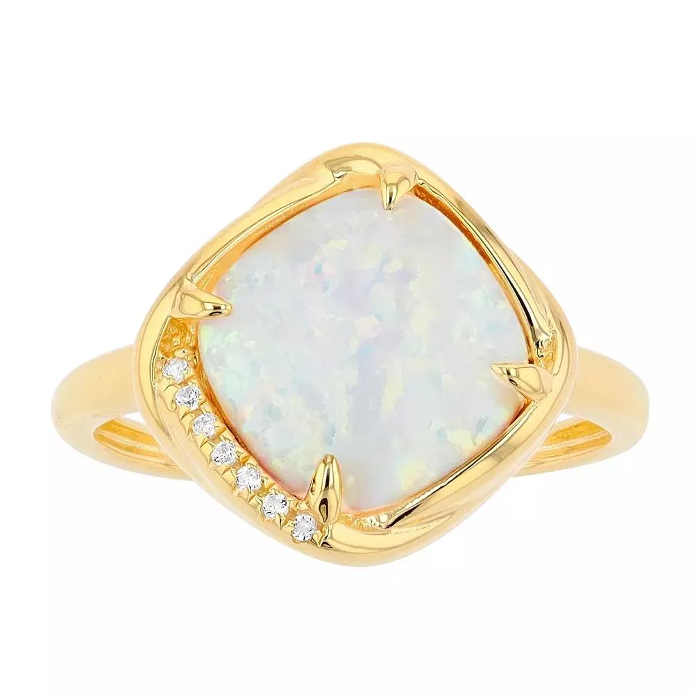 Gemminded 18k Gold over Sterling Silver Lab Created Opal Ring with Lab Created White Sapphire Accent, Women's, Size: 5, Gold Tone Product Image