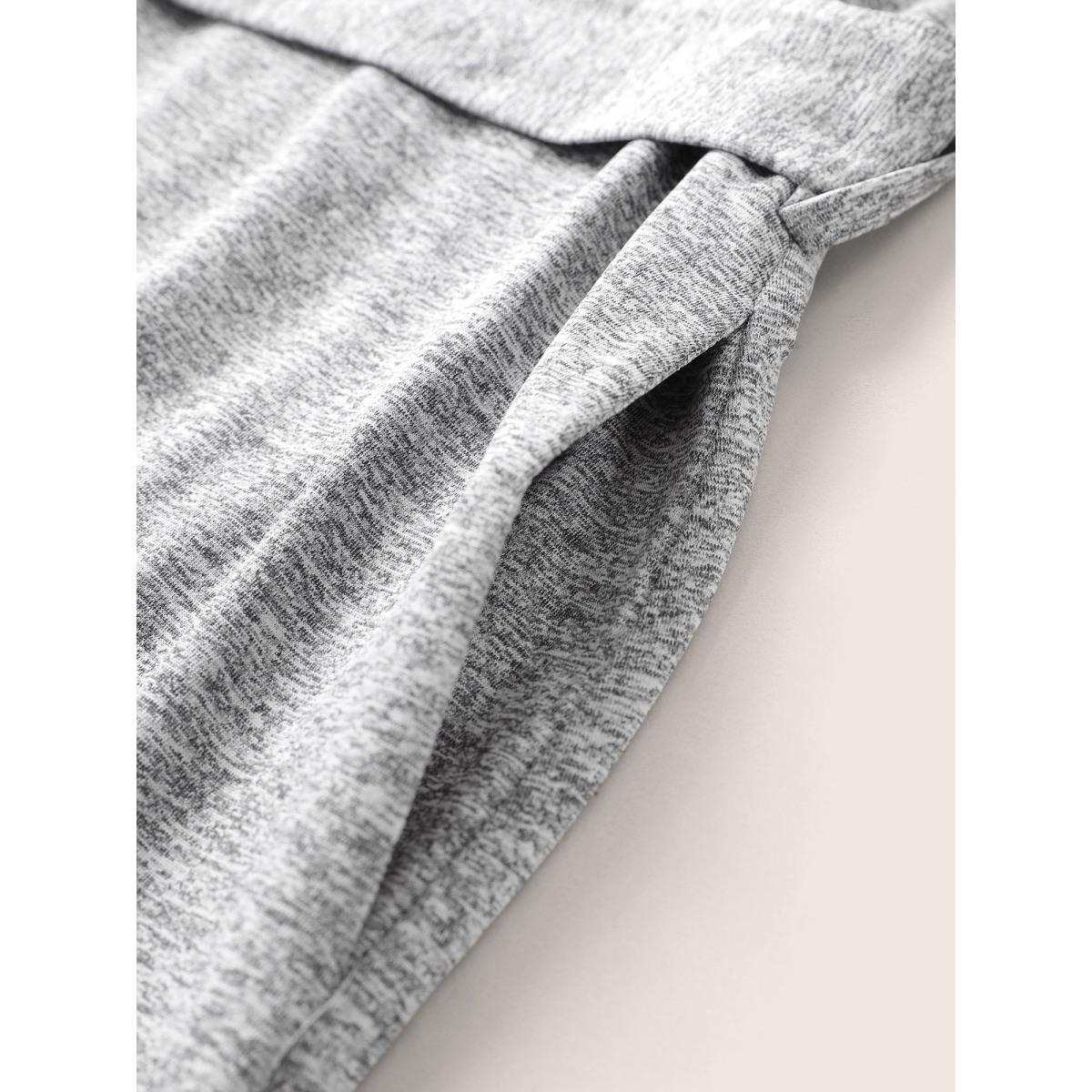 Plus Size Solid Patchwork Ruffle Cap Sleeve Belted Dress Gray Women Basics Belted Round Neck Cap Sleeve Curvy Midi Dress BloomChic 12/L Product Image