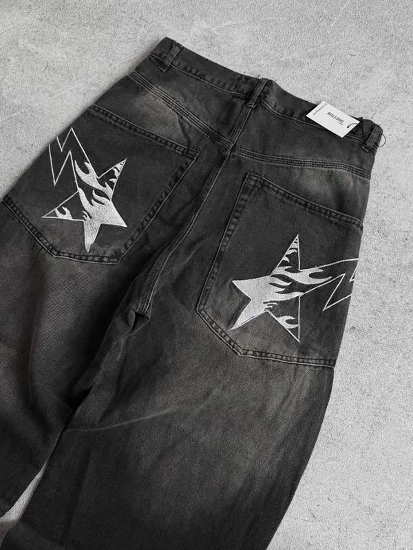 Retro Star Embroidery Boyfriend Jeans Product Image
