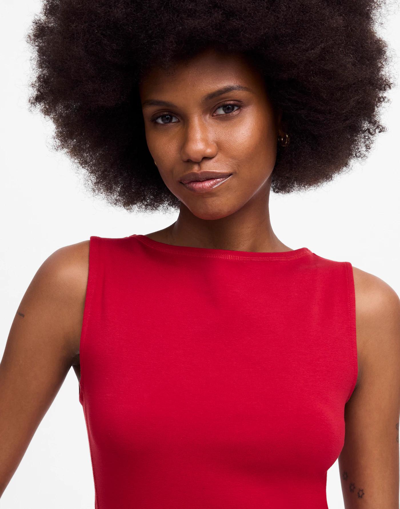 Sleeveless Boatneck Side Slit Tee Product Image