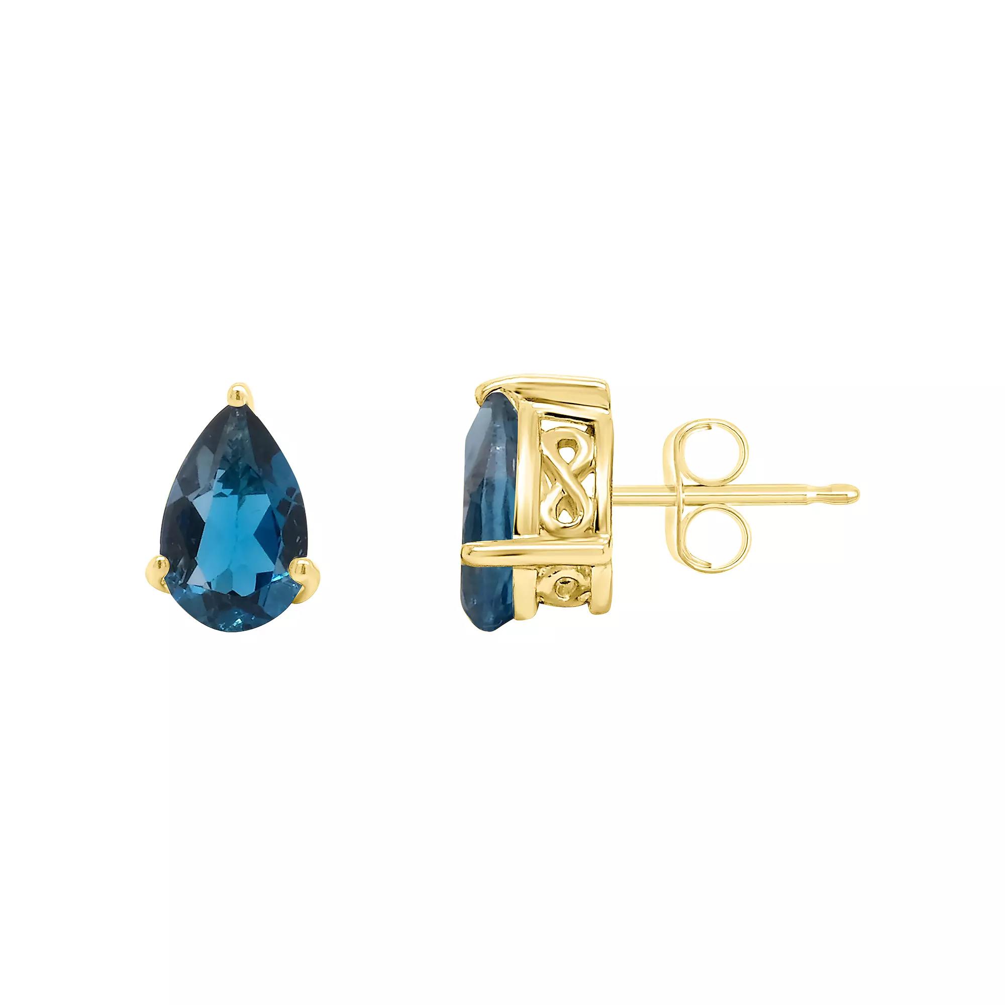 Alyson Layne 14k Gold Pear Cut London Blue Topaz Stud Earrings, Women's Product Image