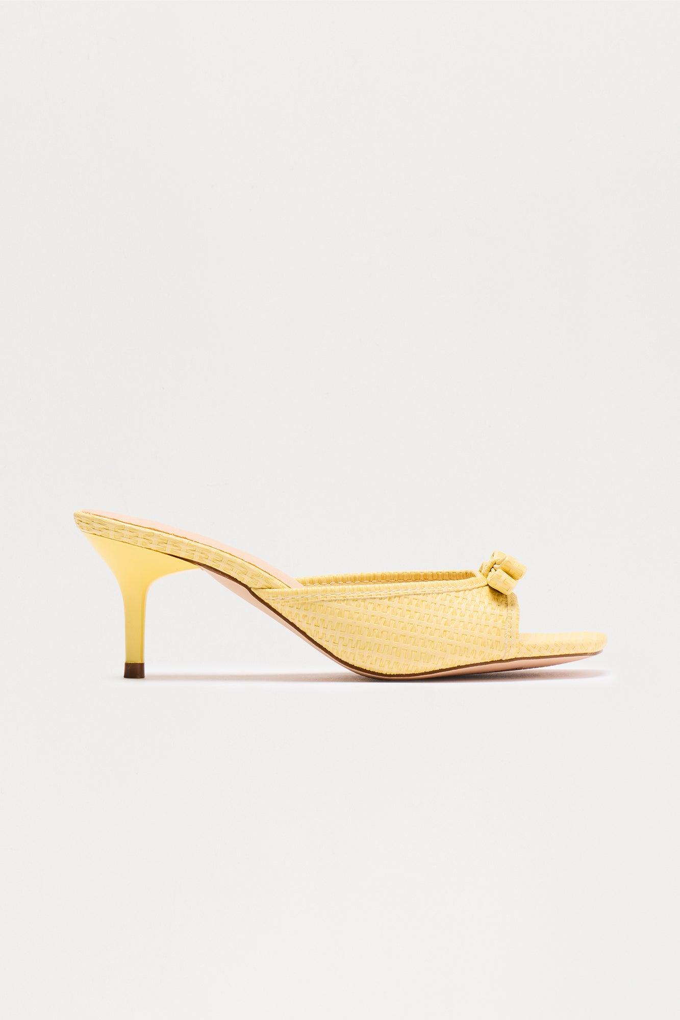 Sorrento Bow Raffia Mules - Yellow Female Product Image