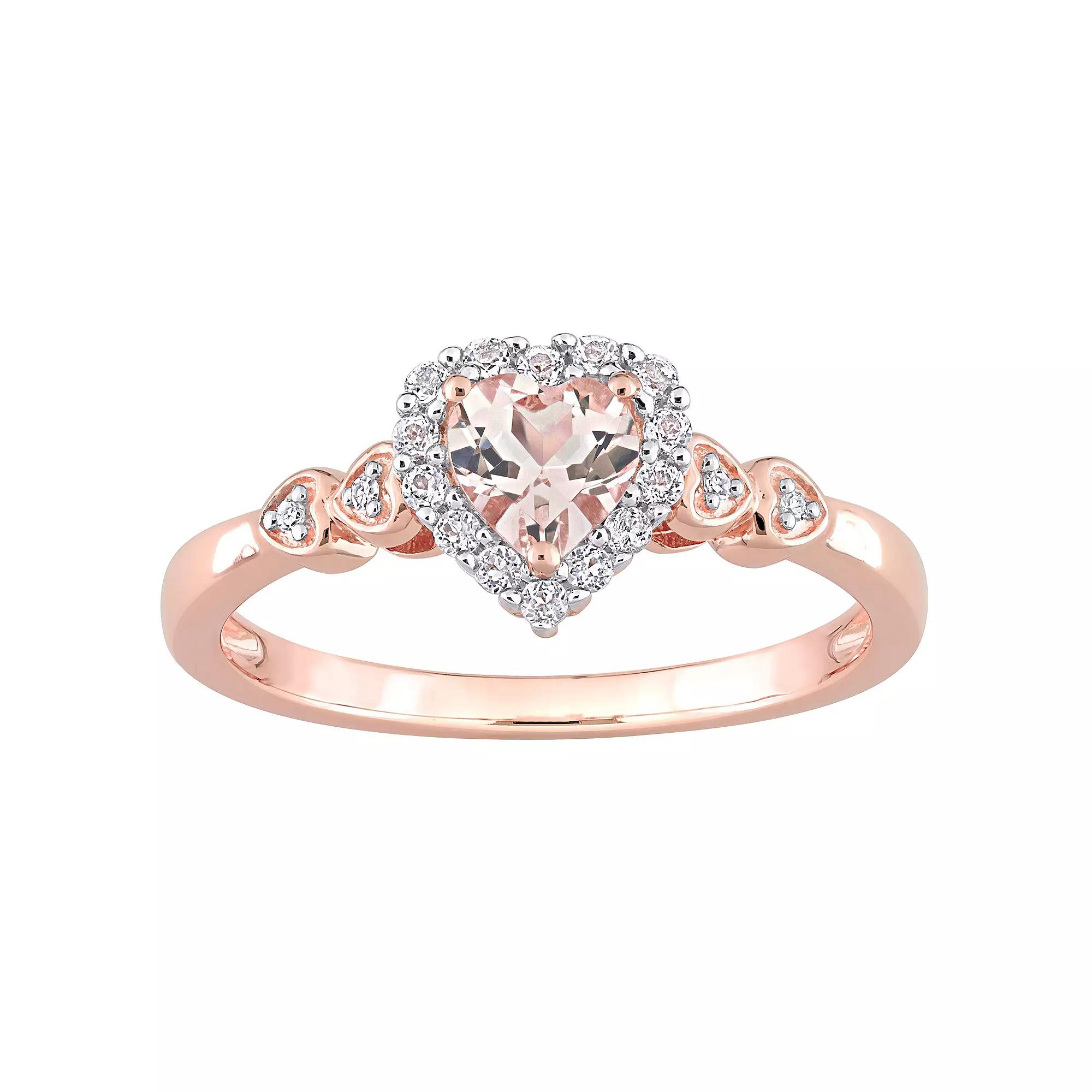 Stella Grace 18k Rose Gold Over Silver Morganite, White Topaz & Diamond Accent Heart Ring, Women's,  Product Image