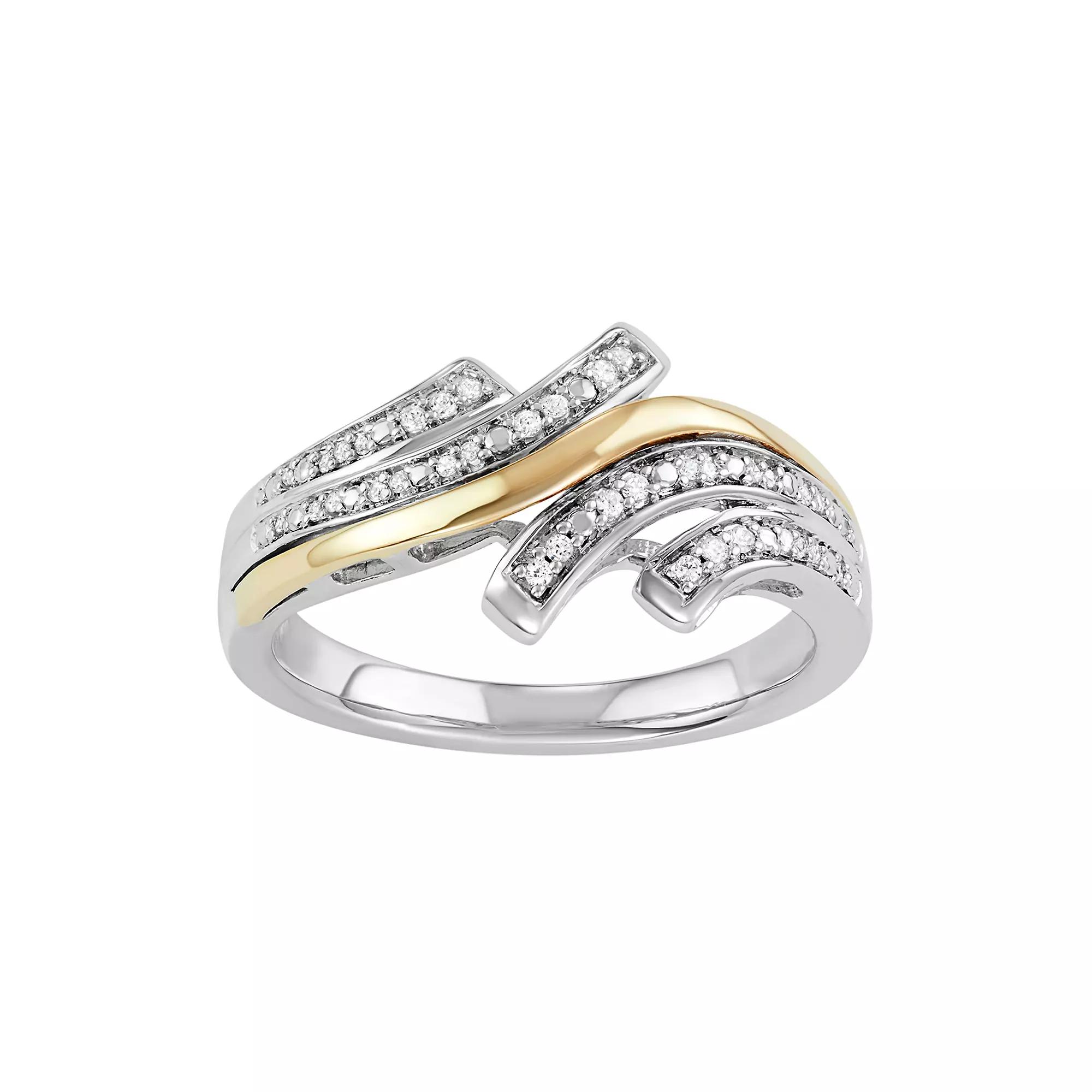 Two Tone Sterling Silver 1/10 Carat T.W. Diamond Bypass Ring, Women's, Size: 6, White Product Image