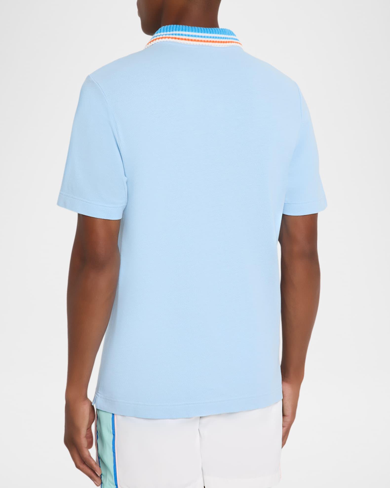 Men's Stripe Knit-Collar Polo Shirt Product Image