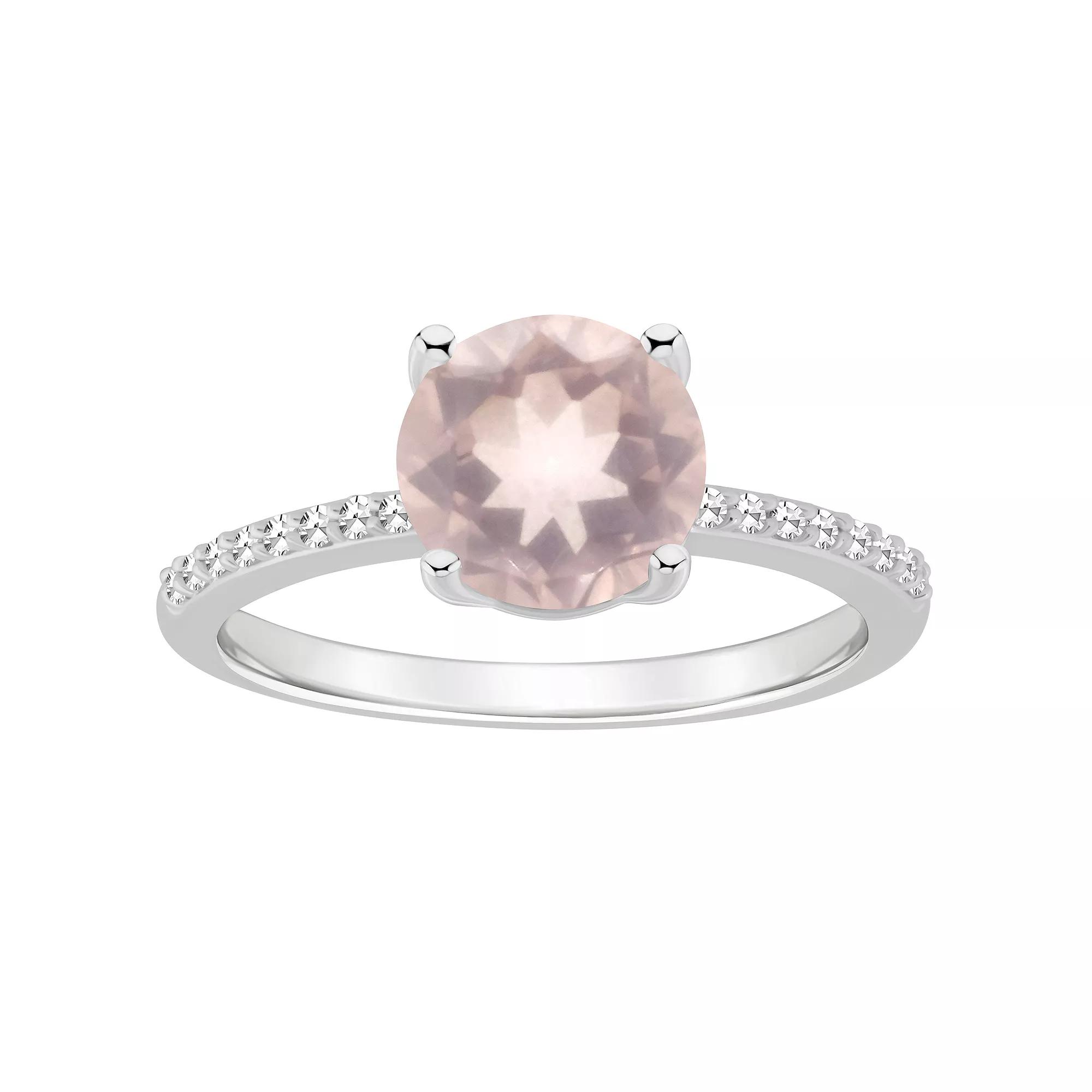 Alyson Layne Sterling Silver 8 mm Round Gemstone & 1/10 Carat T.W. Diamond Ring, Women's,  Product Image