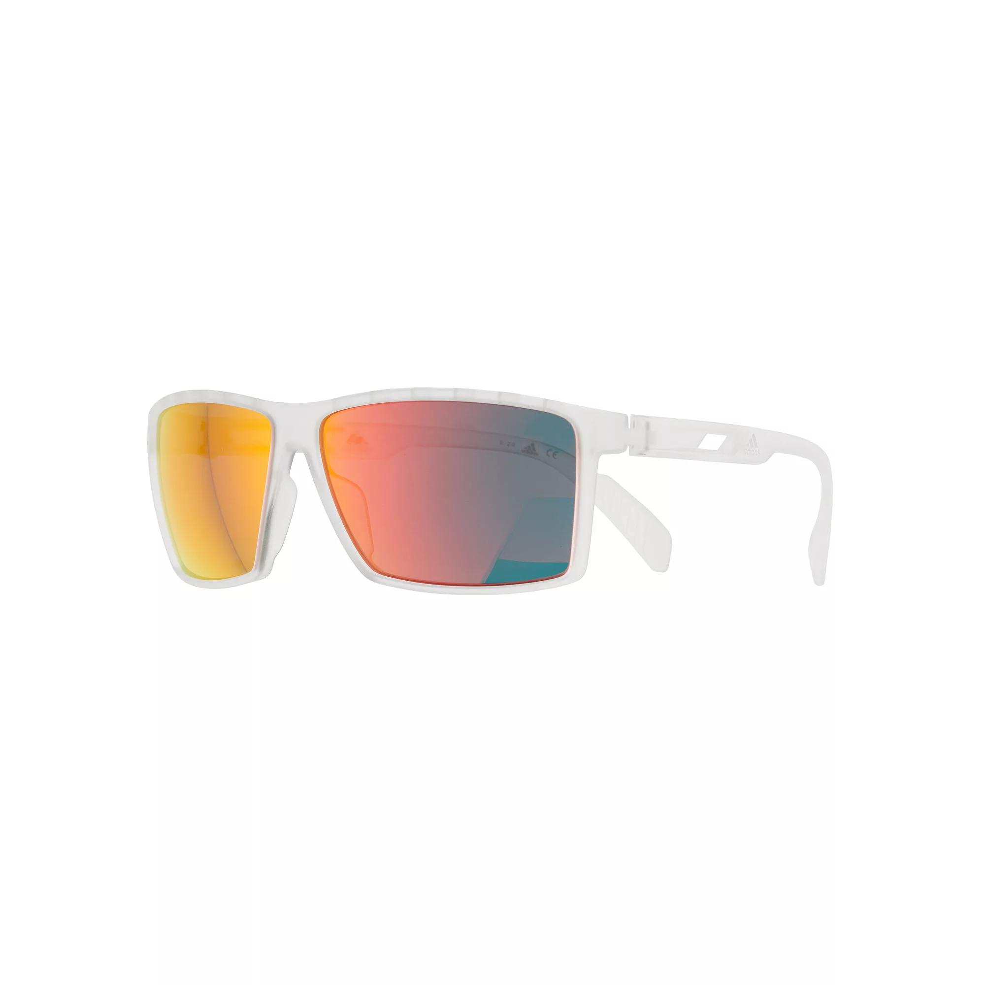 Men's adidas Thin Rectangular Sport Frame Mirrored Sunglasses, White Product Image