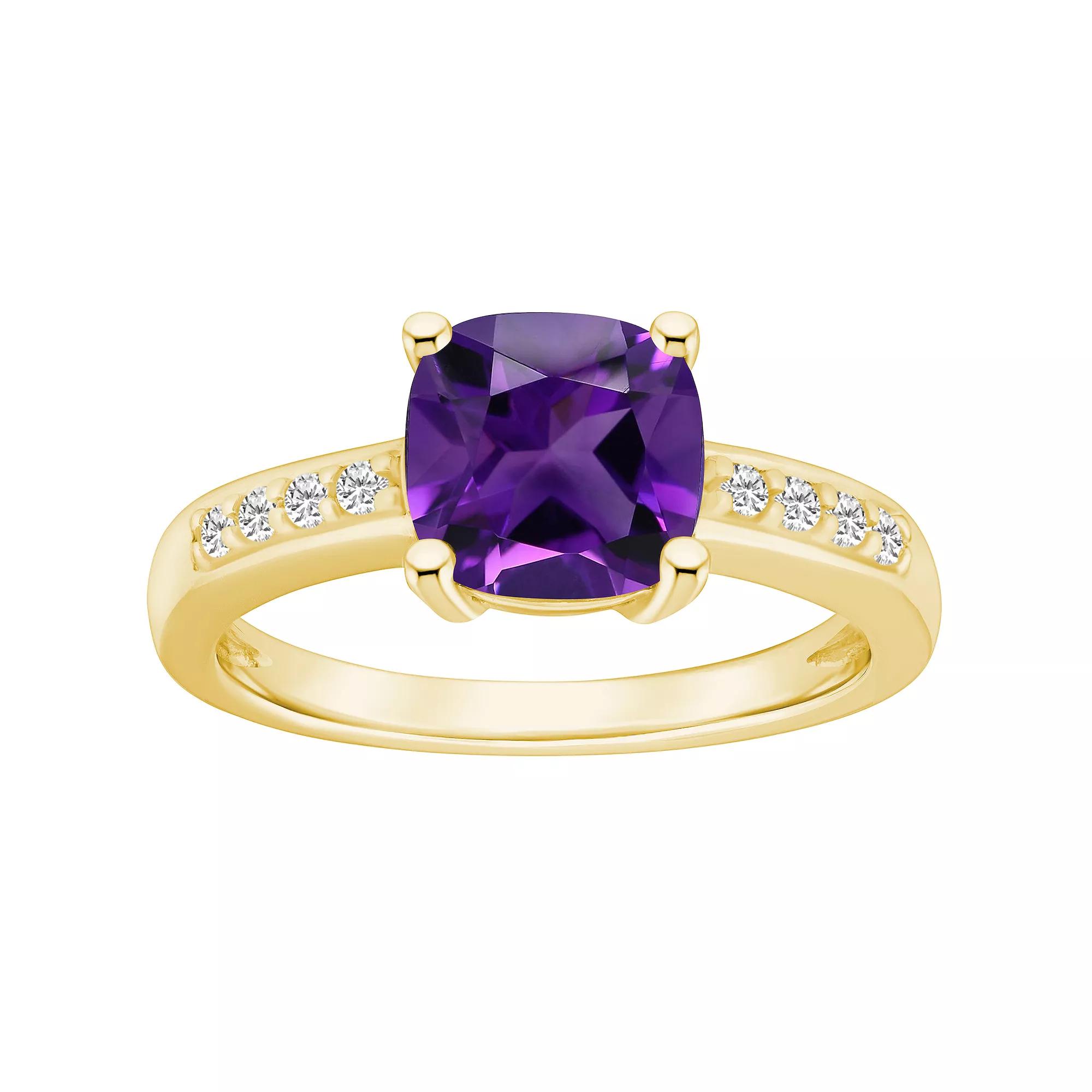 Alyson Layne 14k Gold Cushion Amethyst & 1/8 Carat T.W. Diamond Ring, Women's, Size: 10 Product Image