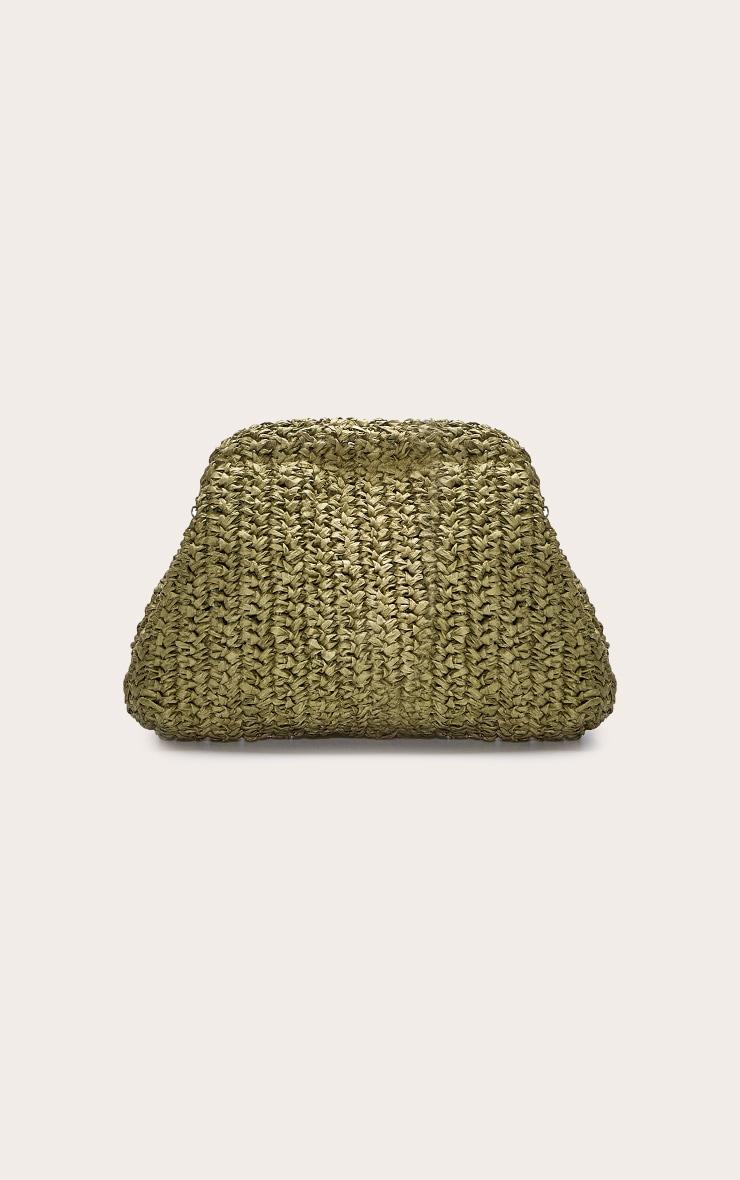 Olive Raffia Slouchy Clutch Product Image