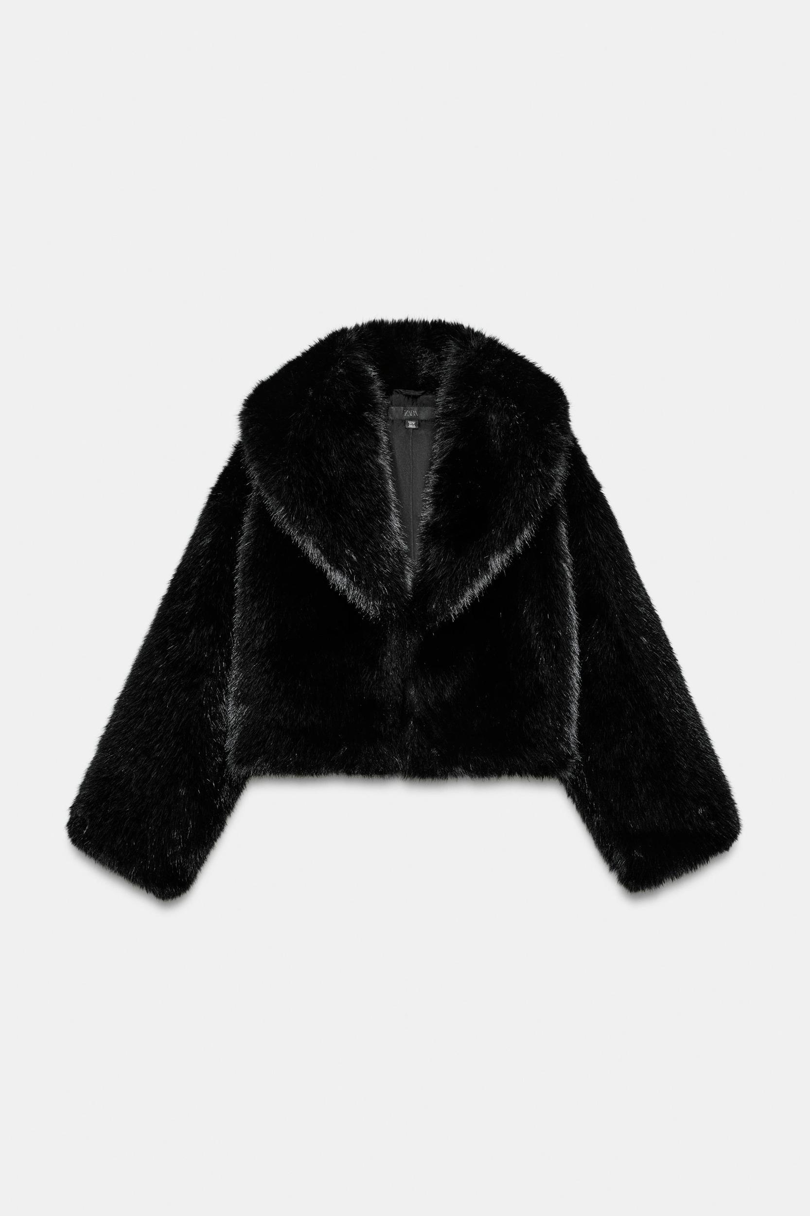 SHORT FAUX FUR LAPEL COLLAR COAT Product Image