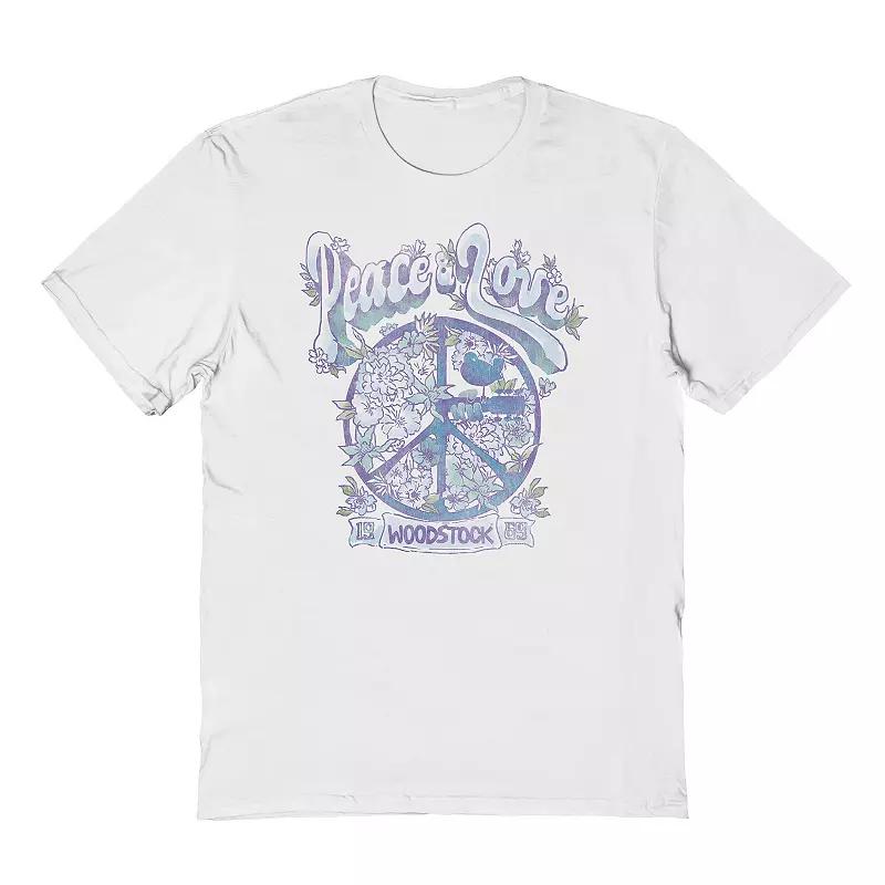 Men's Blue Peace & Love Graphic Tee, Size: Large, White Product Image