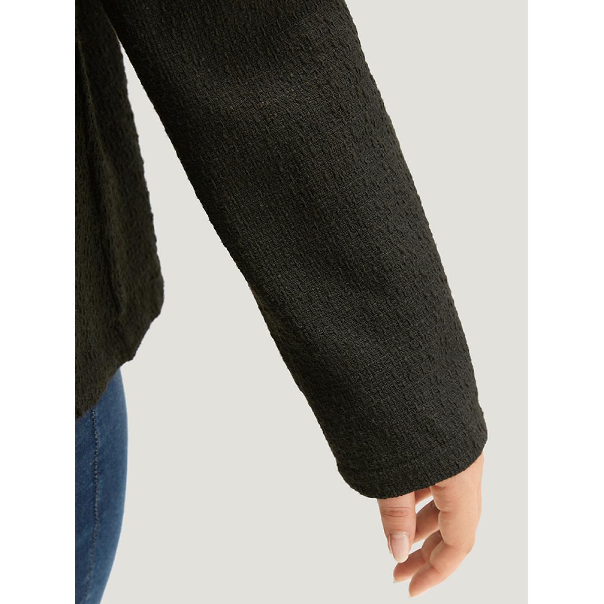 Plus Size Plain Tweed Texture Buckle Detail Blazer Women Black Texture Office Jackets BloomChic 10/M Product Image