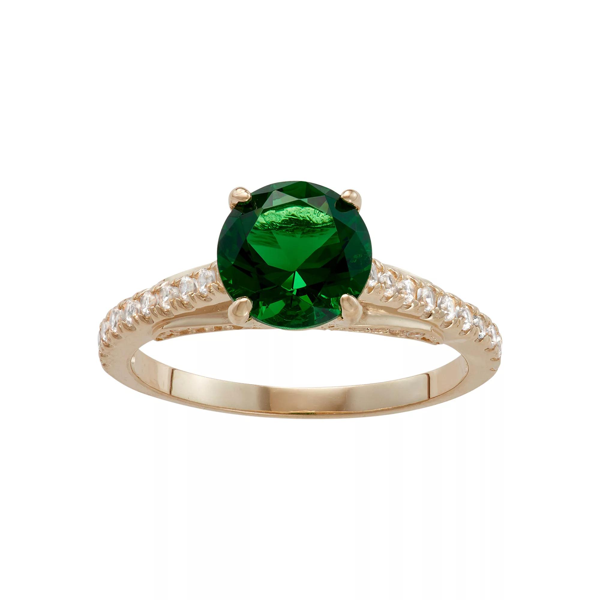 Designs by Gioelli 10k Gold Simulated Emerald & Lab-Created White Sapphire Ring, Womens Product Image