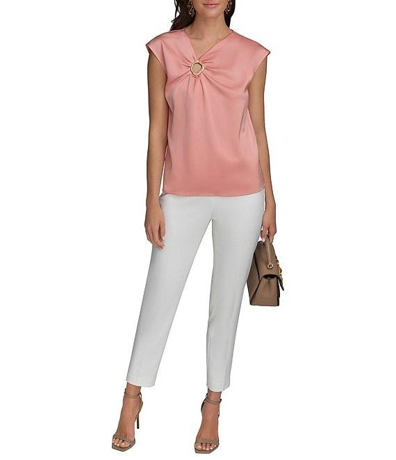 Donna Karan Cap Sleeve Gold Hardware Keyhole Blouse Product Image