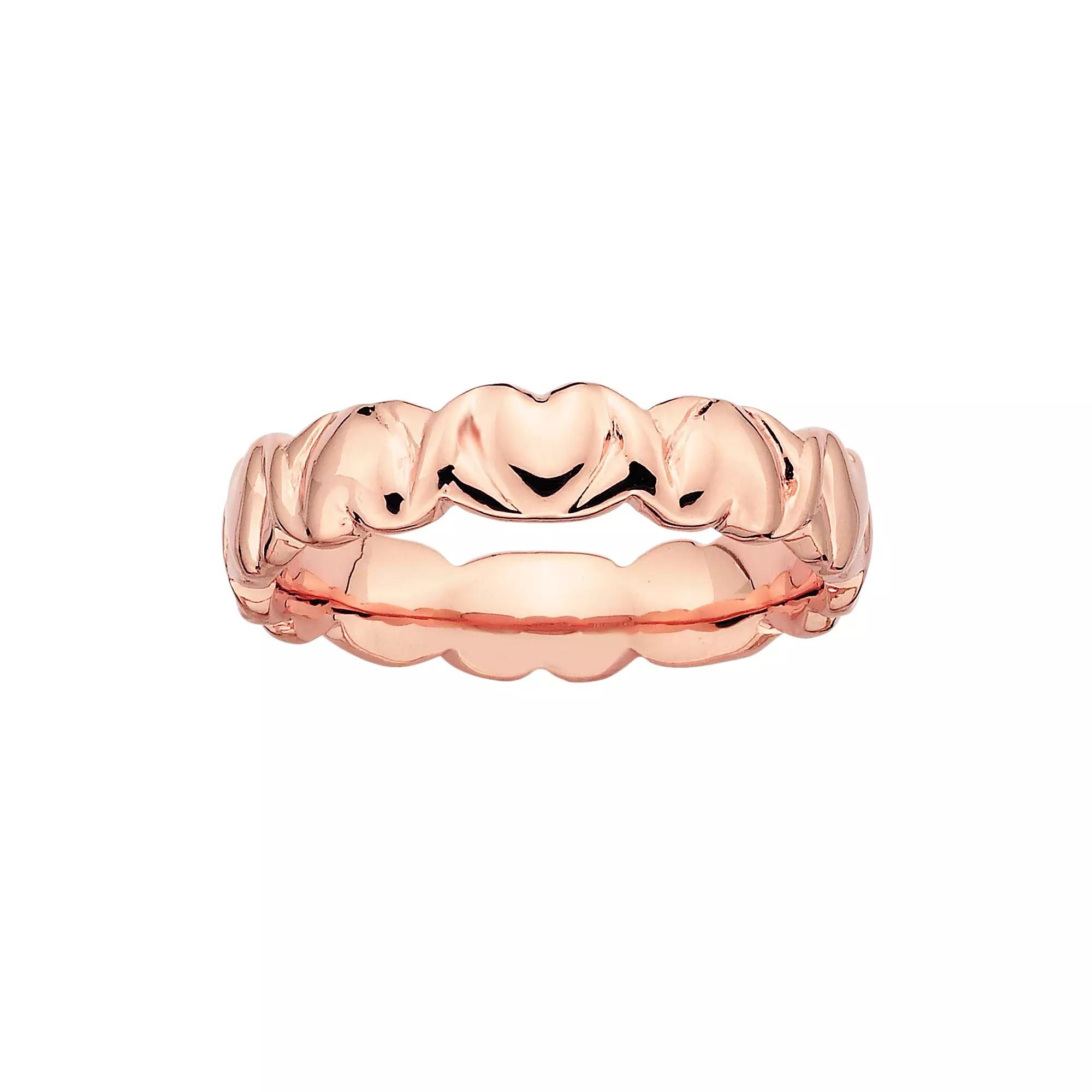 Stacks & Stones 18k Rose Gold Over Silver Heart Stack Ring, Women's, Size: 6, Pink Product Image