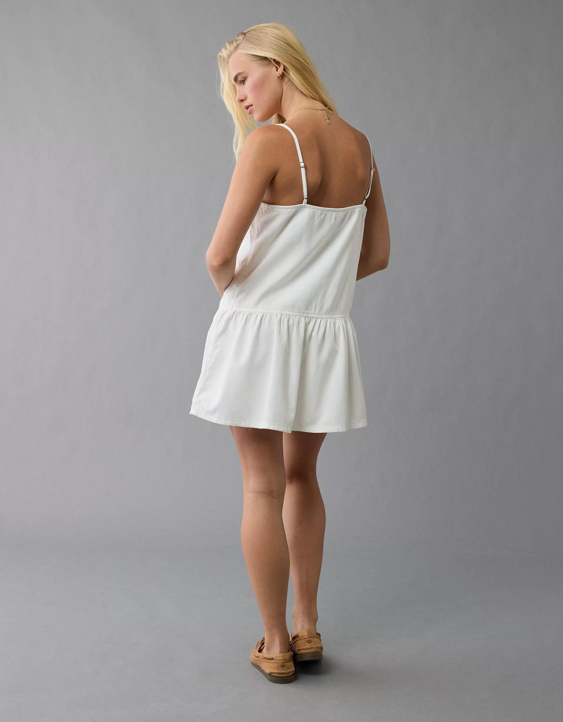 AE V-Neck Button-Up Denim Mini Dress Product Image